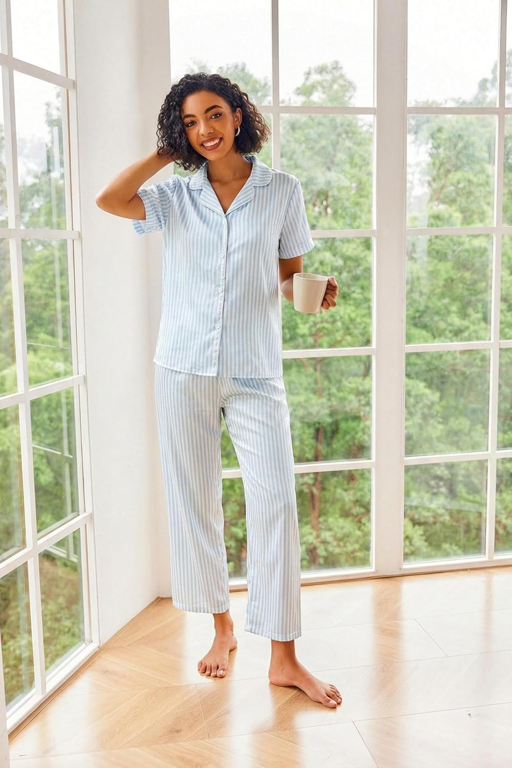 ALLTB Womens Satin Silk Pajama Set 2 Piece Button Down Pajamas Short Sleeve Shirt Long Pant Silk Sleepwear Set - Image 5