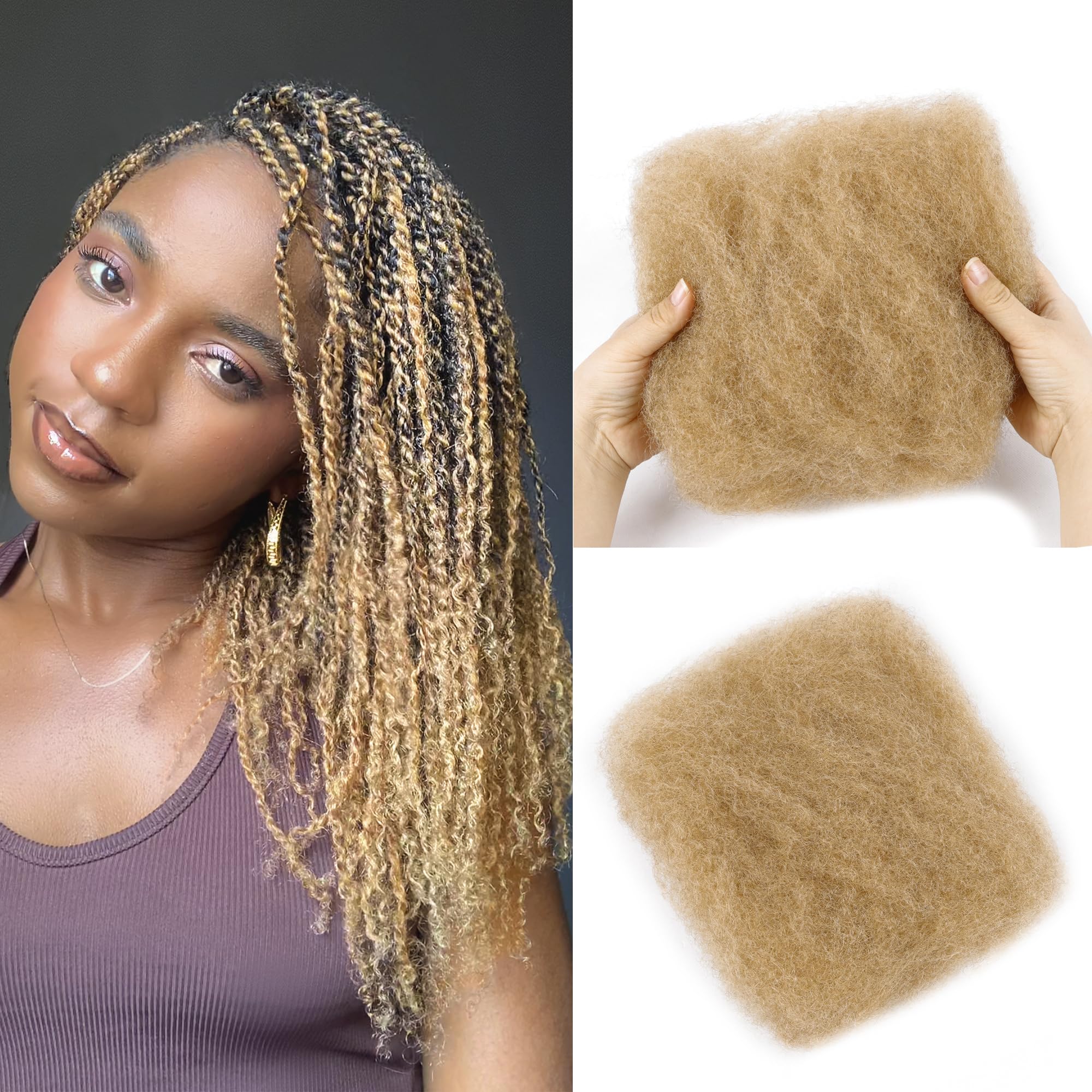 Afro Kinkys Bulk Human Hair -100% Real Human Hair for Mini Twist, Braiding, Loc Extensions & Crochet, Kinky Curly Hair Bundles, Natural Afro Bulk for