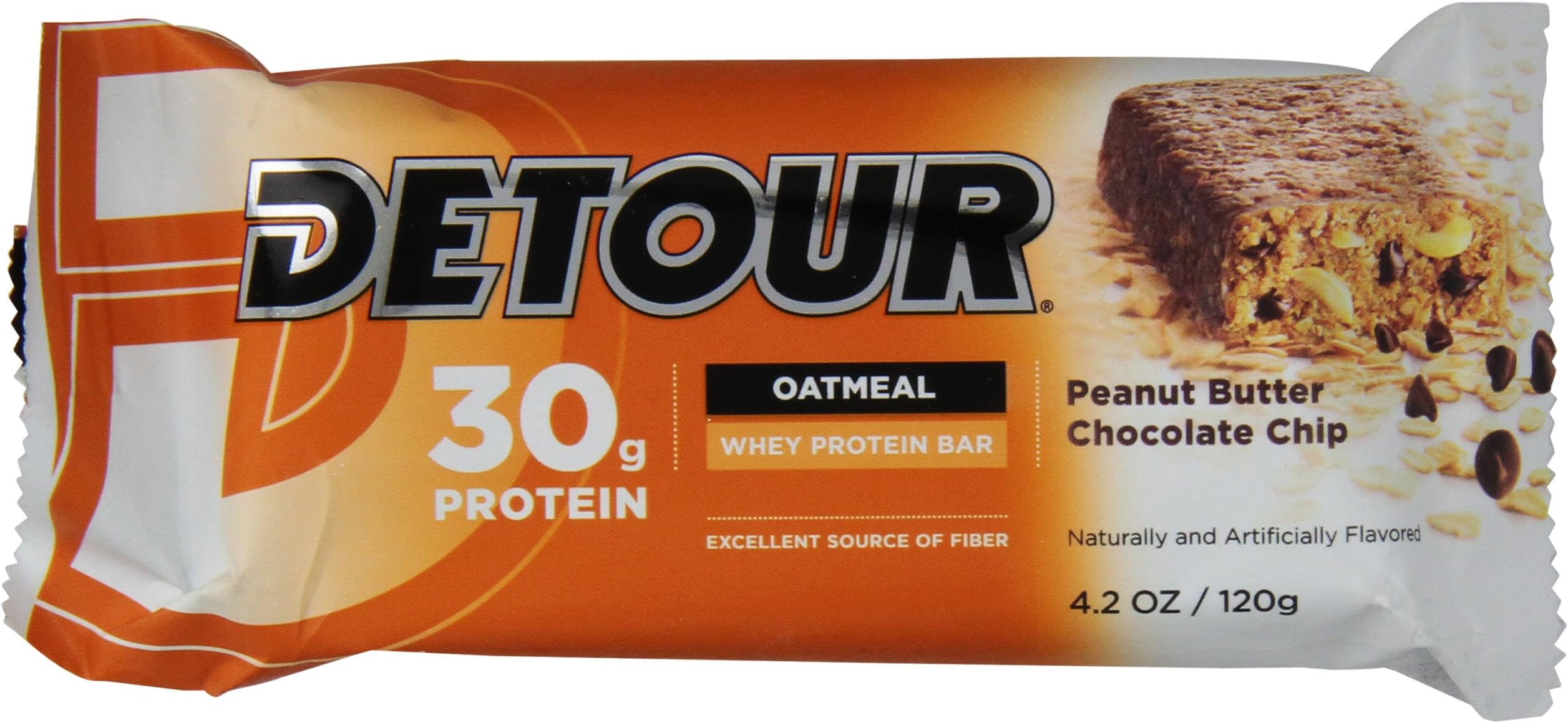 Detour Oatmeal Whole Grain Whey Protein Oat Bar, Peanut Butter Chocolate Chip , 4.2-Ounce, 12-Count
