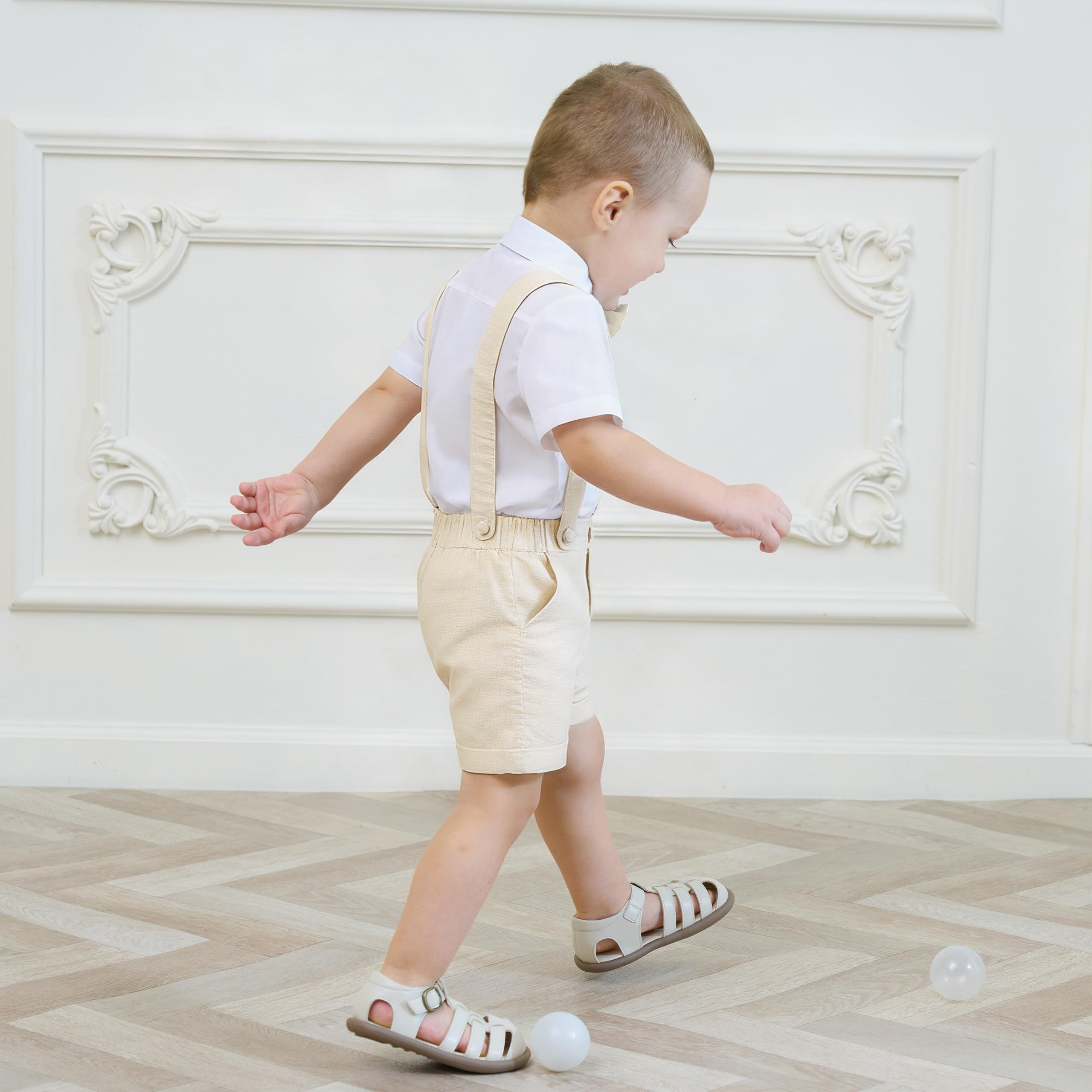 Volunboy Bambino Pantaloncini con Bretelle, Ragazzo Estivi Casual Lino Shorts con Papillon 3 Pezzi