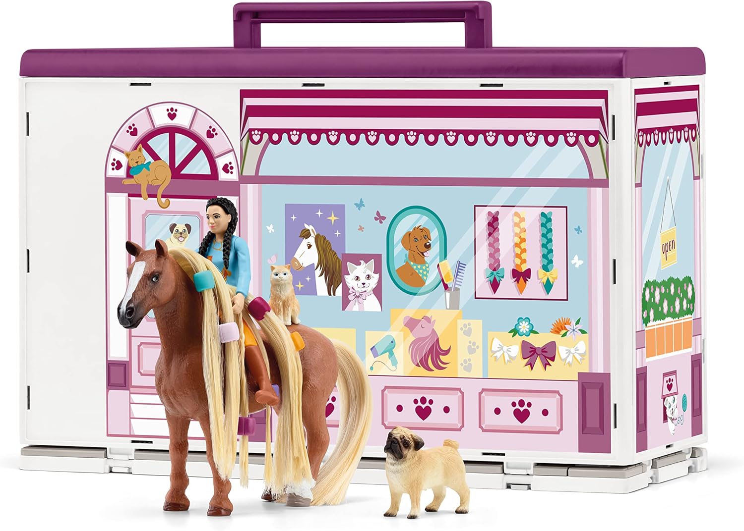 Schleich Horse Club Sofia's Beauties Pet Salon 66-Piece Playset - Includes Horse Figurine, Caretaker, Puppy Friends, and Animal Salon Plus Accessories for Boys and Girls, Gift for Kids Age 4+