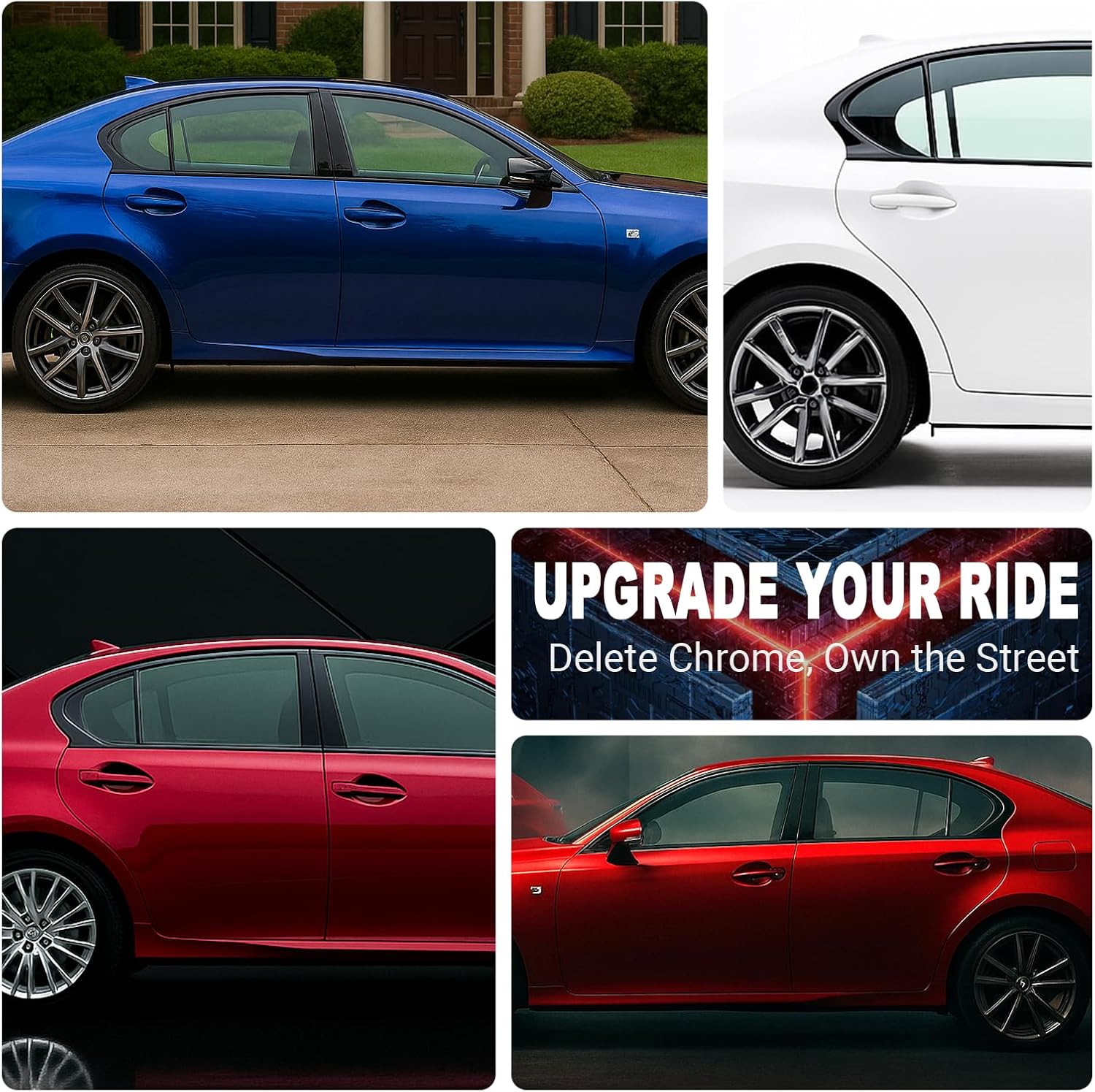 Side Chrome Delete Vinyl Wrap Kit fit for 2013-2020 Lexus GS350 GS450h GS F Window Trim with Gloss Black Blackout Film