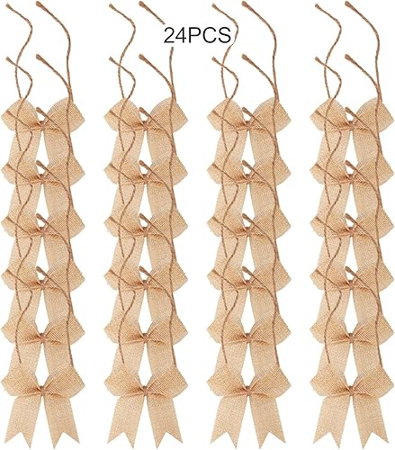 Miniatura 2 de Meseey 24 Pcs 3 Inch Mini Burlap Ribbon Bow Smal Bows for Applique Embellishment Crafts Sewing Scrapbook Wedding Christmas Halloween Thanksgiving
