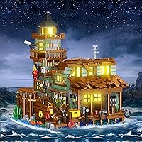 Vista 5 de Fishing Village Store - Juego de construcción de casa con luz LED, 1881 piezas de bloques de construcción de cabaña de madera, kit de juguetes