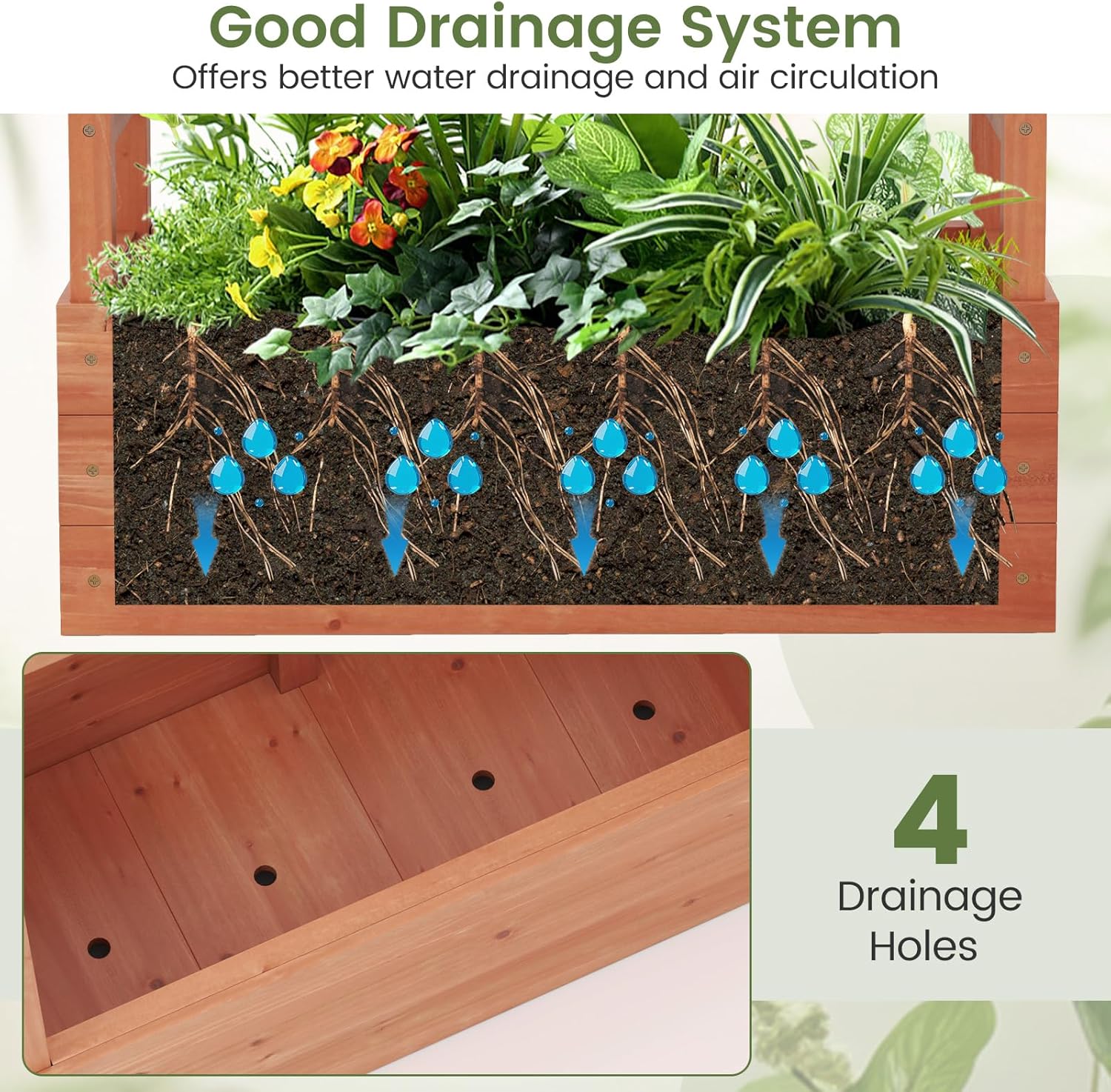 Giantex Set of 2 Raised Garden Bed with 2-Sided Trellis & Hanging Roof, Fir Wood Planter Box w/Drainage Holes, Freestanding Garden Planter for Flowers Herbs Climbing Vines (43"x15"x45")