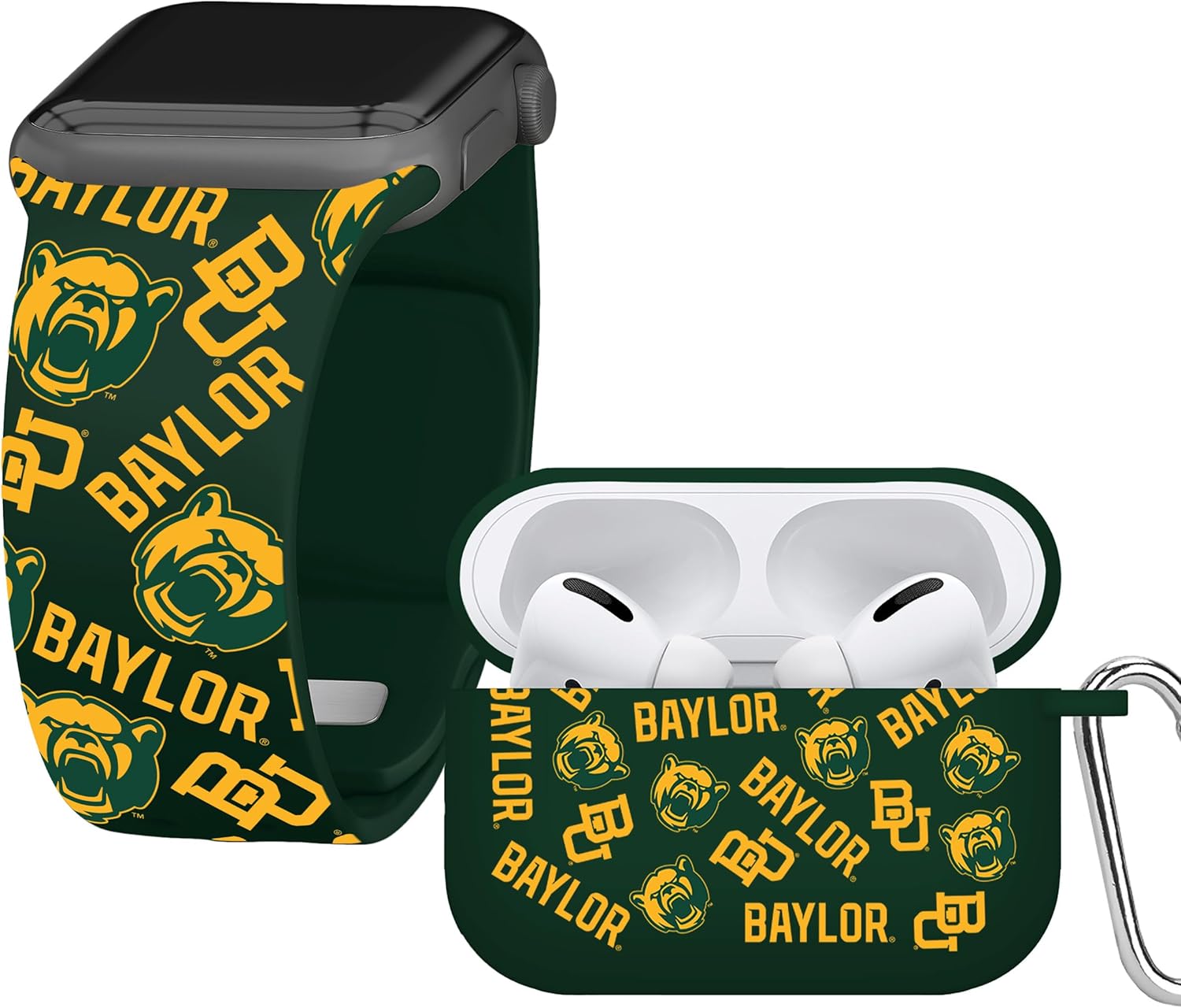 AFFINITY BANDS Baylor Bears HD Combo Package Compatible with Apple Watch and AirPods Pro (42/44/45/49mm (46mm Series 11) Long Random)