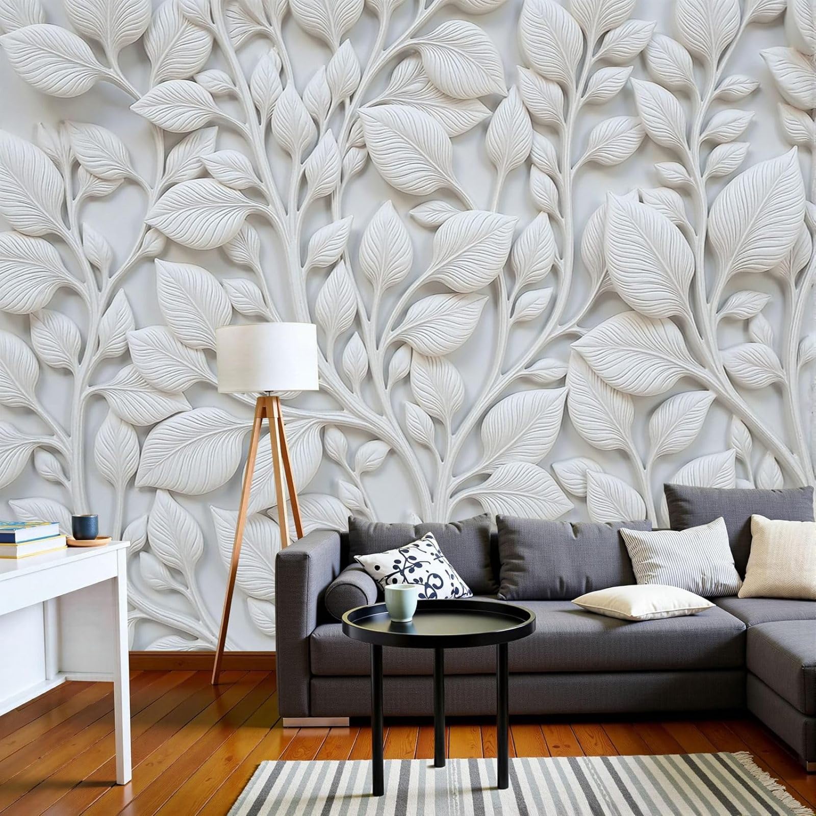 hgjdjhnf Wallpaper Relief Branches Leaves Elegant Plant-Based Non-Woven Wall Picture 3D Modern Ideal for Living Room Wall,200cmx140cm Stickers - Frameless Painting - Poster