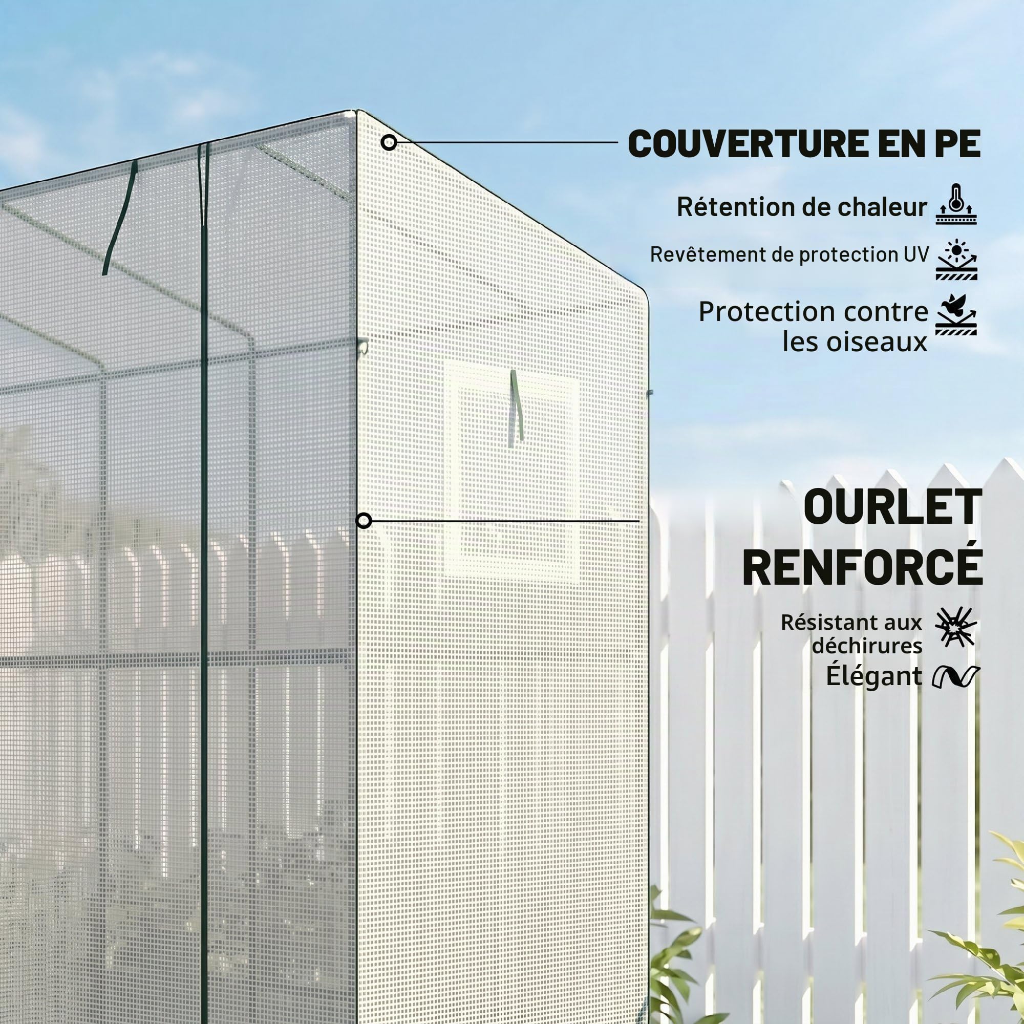 Outsunny 6.6 x 2.5 x 5.6 Pieds Petite Serre adossée pour extérieur Blanc