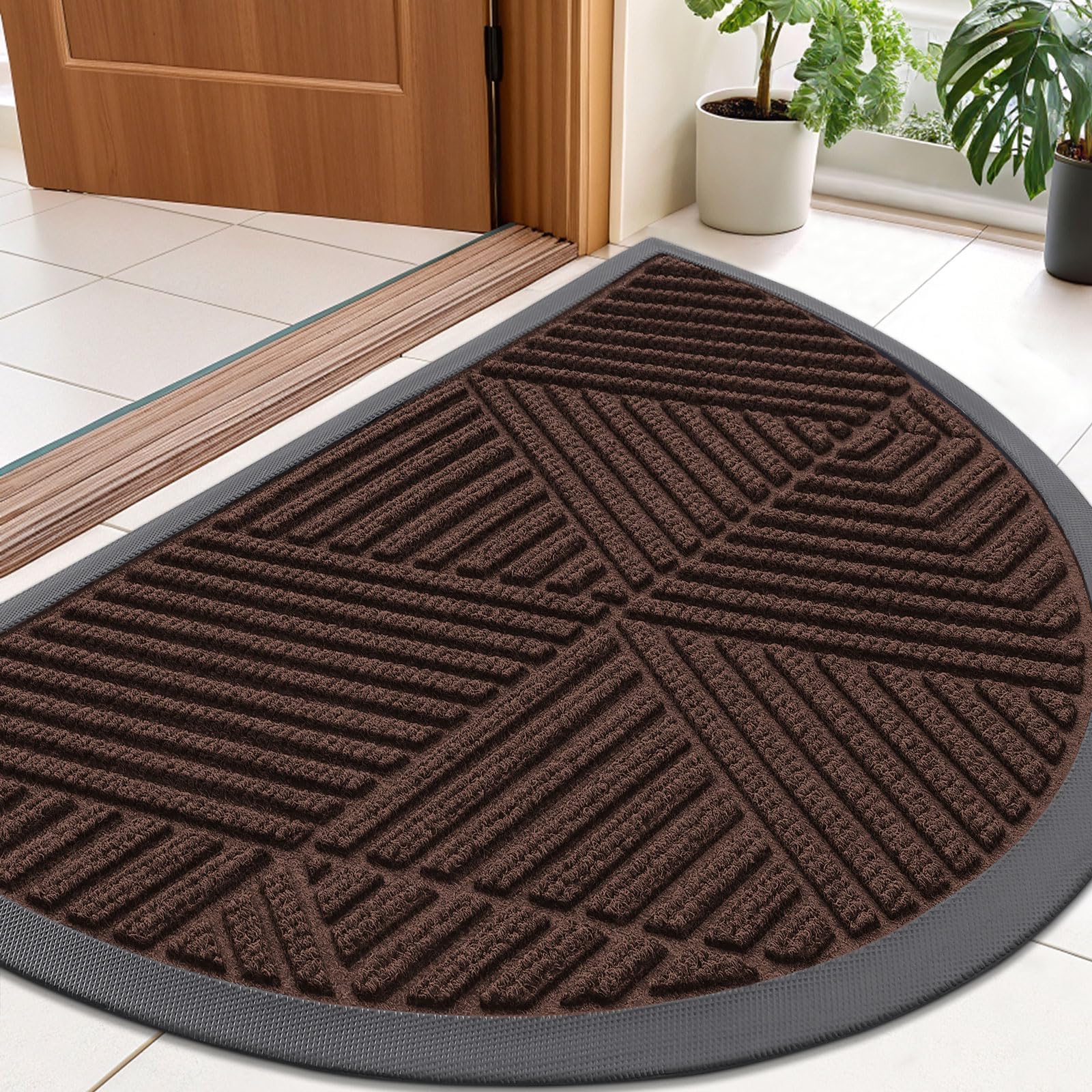 Smiry Half Circle Front Door Mat Outside Entrance, Rubber Doormat, 35x23