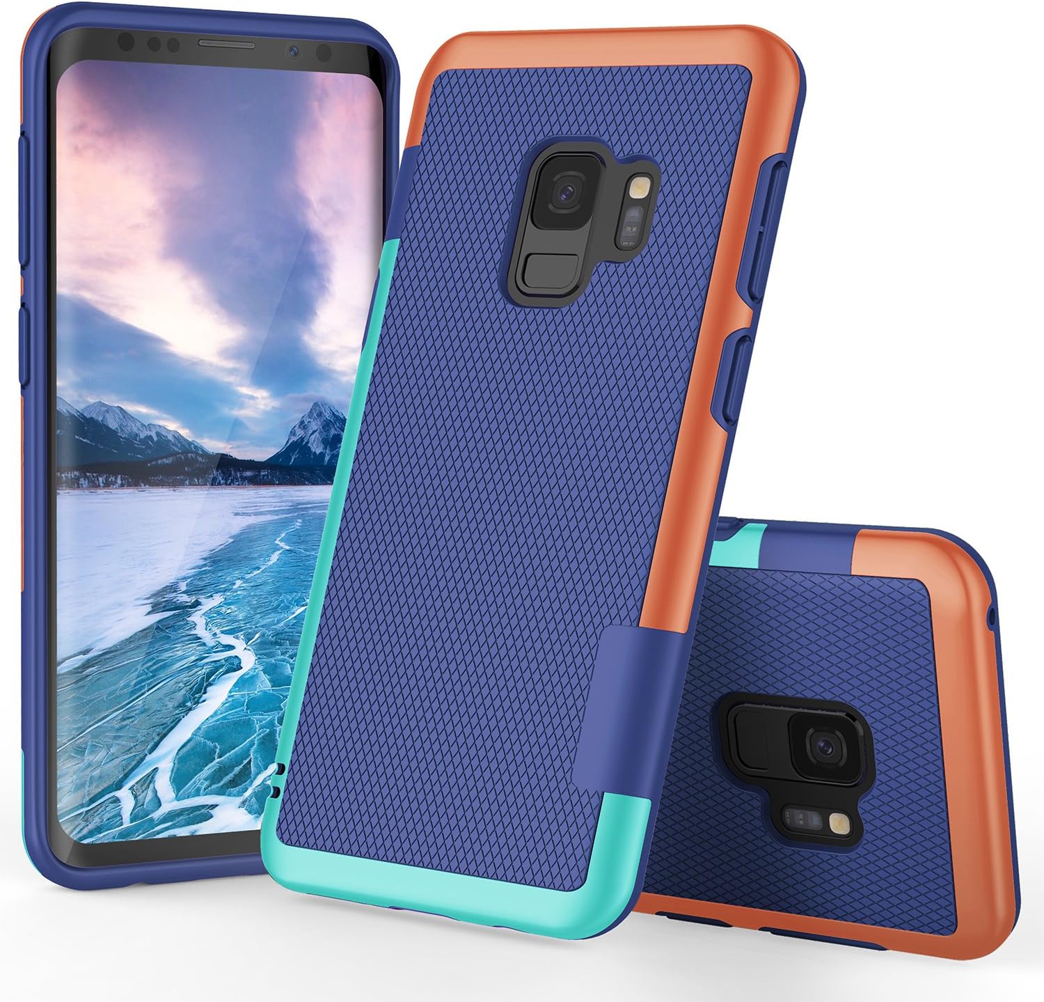Galaxy S9 Case, S9 Cover, TILL(TM) Ultra Slim 3 Color Hybrid Impact Anti-Slip Shockproof Soft TPU Hard PC Bumper Extra Front Raised Lip Case Cover for Samsung Galaxy S9 SM-G960U [Blue]