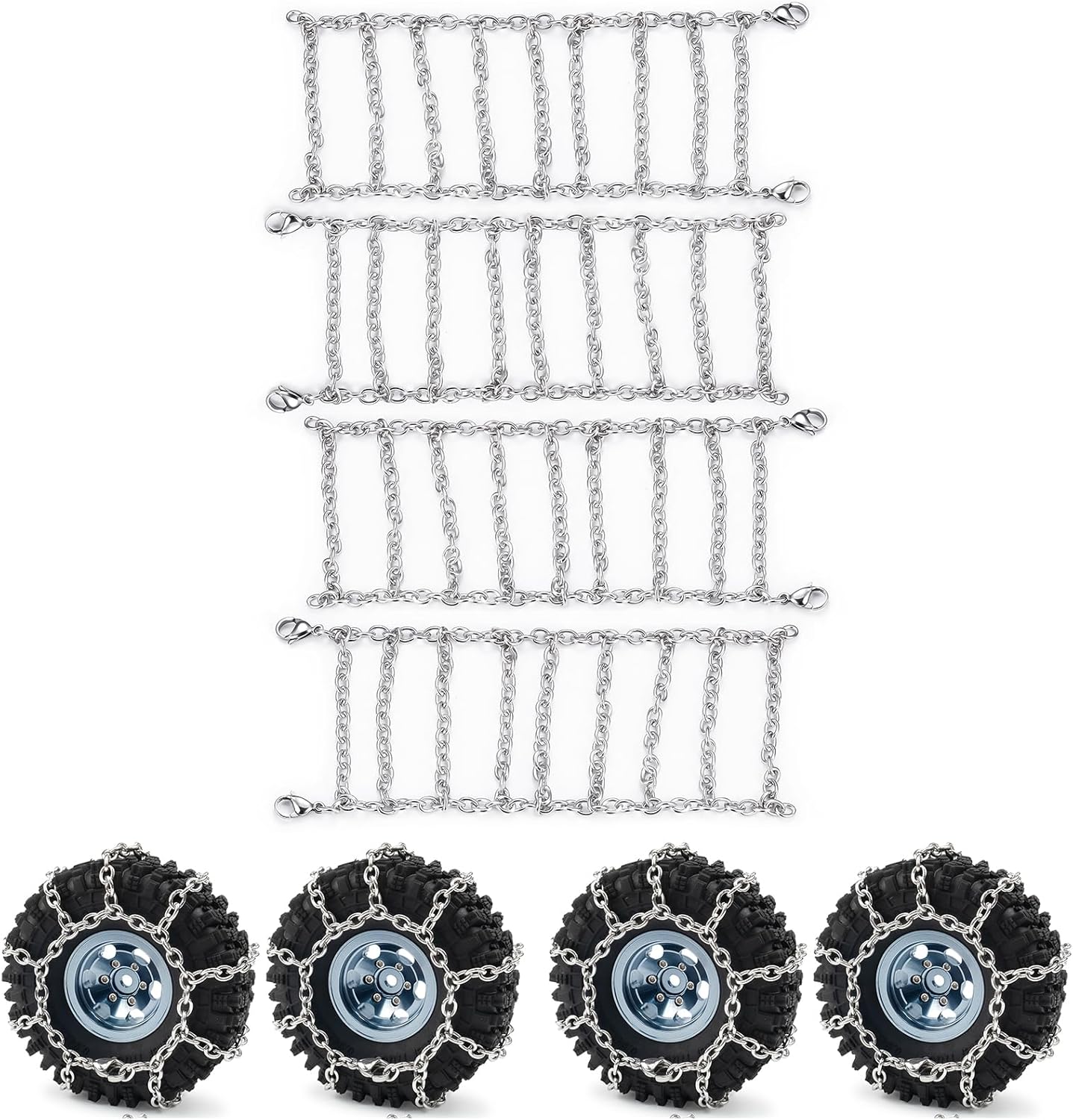 RCHUBAM 1/18 RC Snow Chains 1.0" Tires Snow Chain 58mm / 64mm for TRX4M SCX24 1/18 1/24 RC Crawler Car Upgrade Parts (64mm)