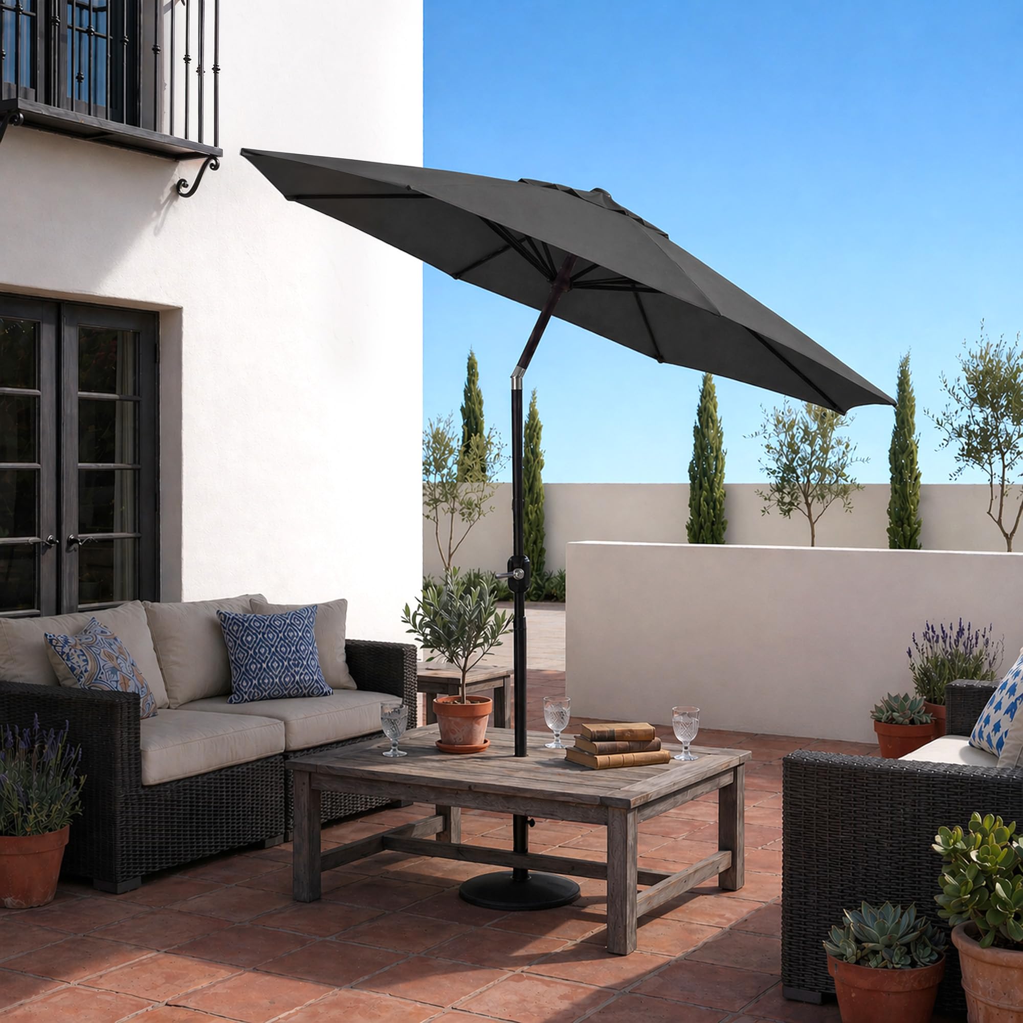 LUE BONA Parasol de Jardin 300cm-Parasol Inclinable avec 8 Baleines Cadre en Métal Protection Solaire,Protection UV 50+ pour Jardin Terrasse Patio Piscine Plage Balcon