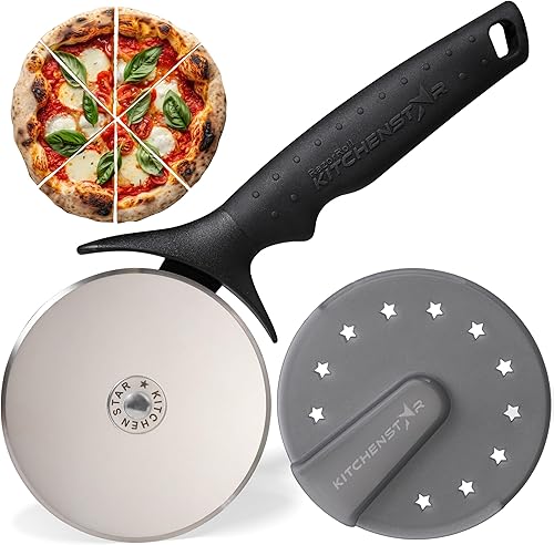 KitchenStar Pizza Cutter Wheel - 304 Stainless Steel Slicer Knife with Super Sharp Blade, Anti-Wobble Axle Mechanism, Ergonomic Non-Slip Handle &