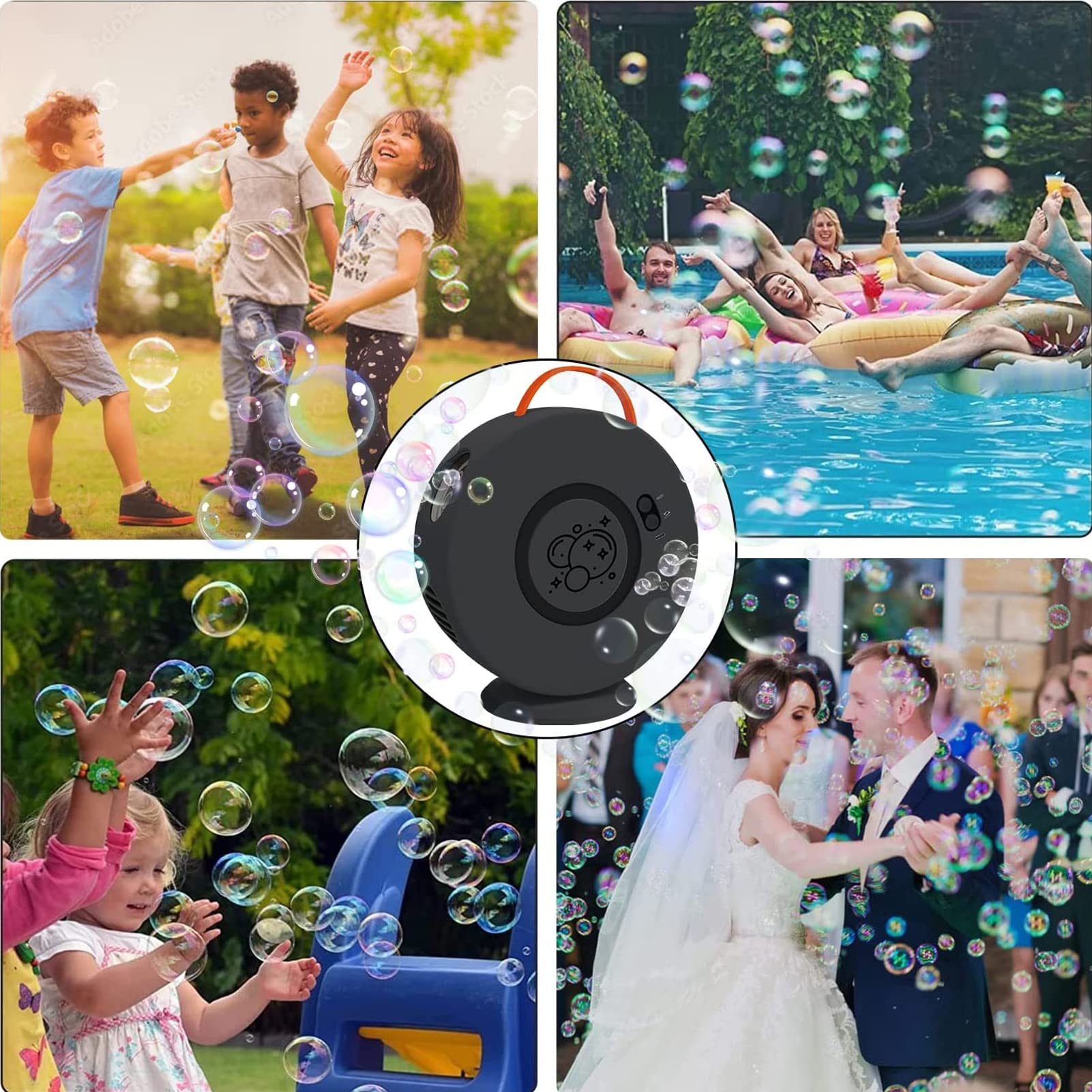 Máquina de Burbujas, Soplador de Burbujas de Rotación Automática Recargable por USB, Fabricante de Burbujas Portátil para Interiores y Exteriores, Bodas, Fiestas de