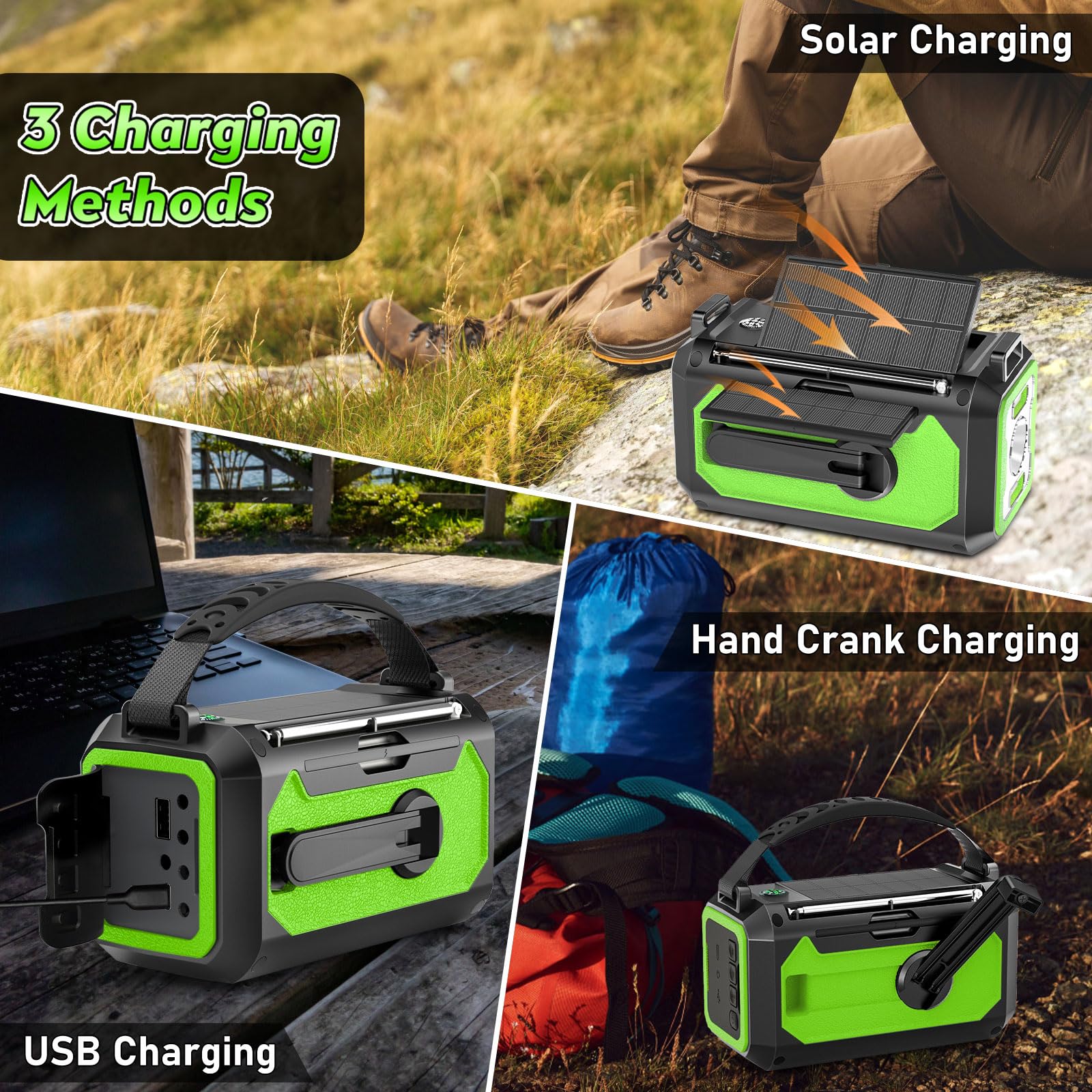 12000mAh Solaire Radio à Manivelle, Wholede AM/FM Radio Portable avec Chargeur de Téléphone, 2 Panneaux Solaires,Alarme SOS,Lampe de Poche pour Camping, Ourdoor, Urgence
