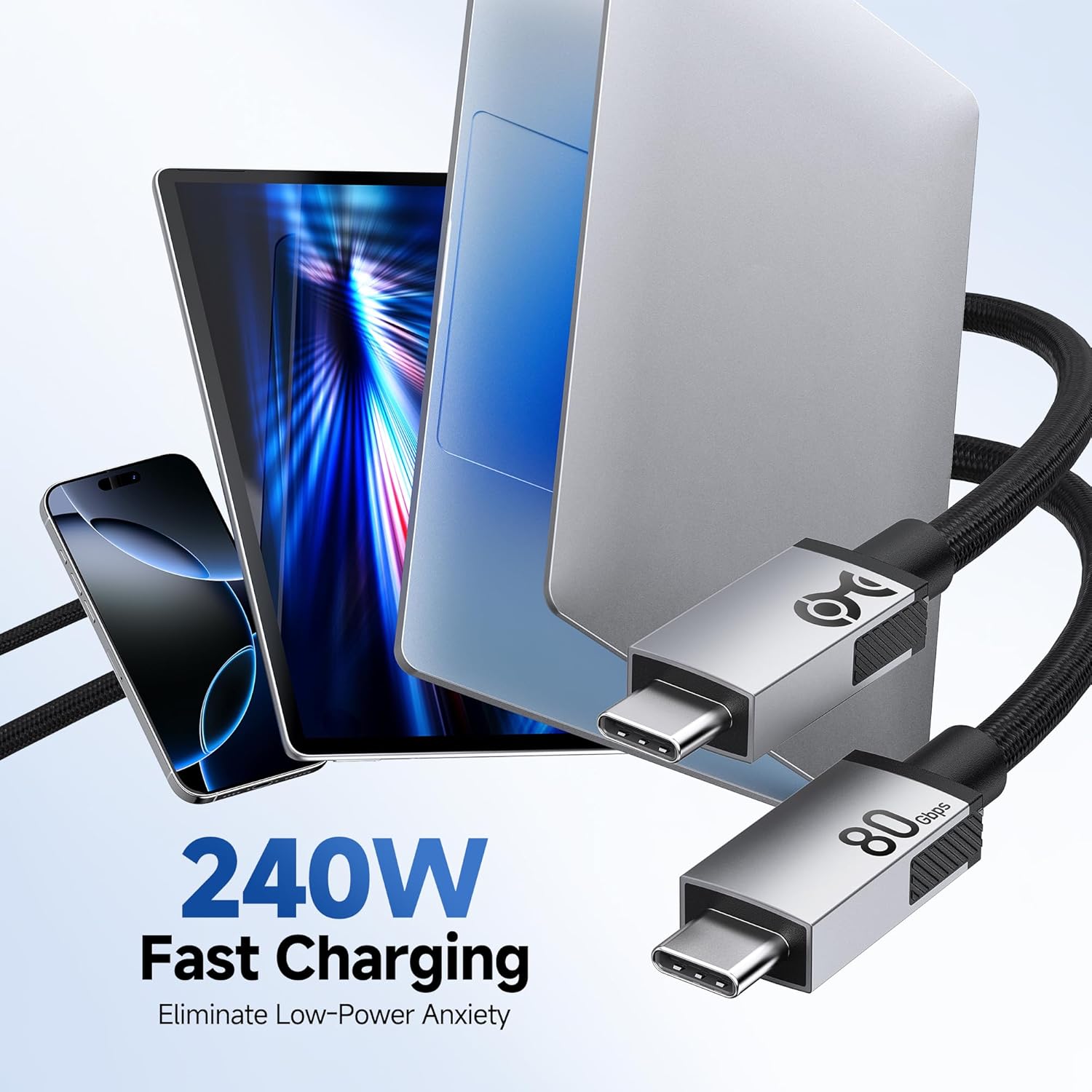 Cable Matters 80Gbps Premium Braided USB4 Cable - 6.6ft / 2m, Up to [8K@120Hz / 4K@480Hz Video, 240W Charging, 80Gbps Data Transfer], USB 4 Cable Compatible with Thunderbolt 5 / Thunderbolt 4 / USBC - Image 5