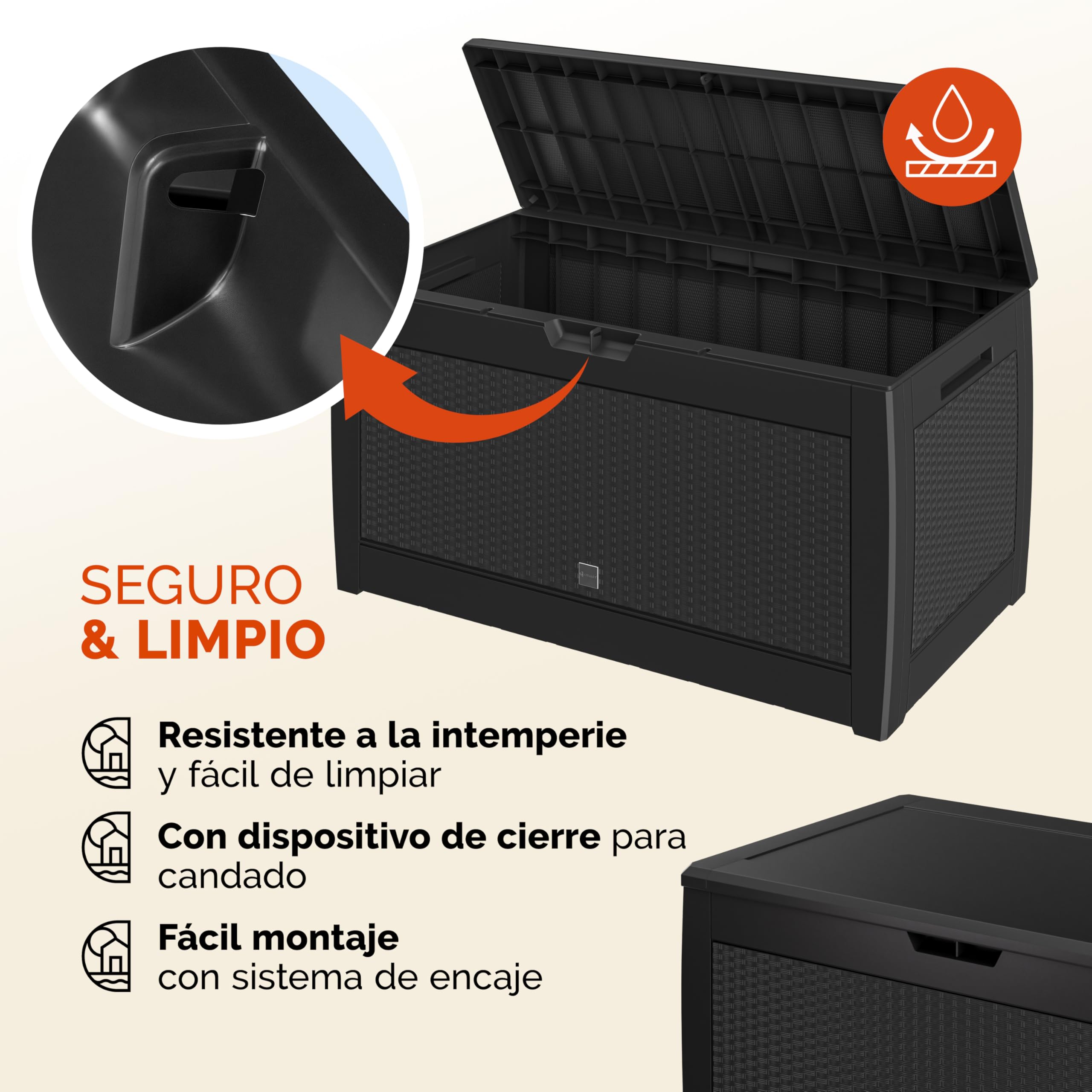 CASARIAŽ Arcón Jardín Exterior Baúl Almacenaje 310L con 4 Ruedas Asas Resistente Intemperie Rayos UV Caja Cojines 119x48x60cm Antracita