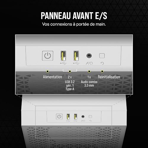 Corsair 3000D Airflow - Boîtier PC Mid-Tower - Ventilateurs 3 Broches - Support GPU 4 Emplacements - Convient pour 8 Ventilateurs 120mm - Design High-Airflow - Blanc - 7