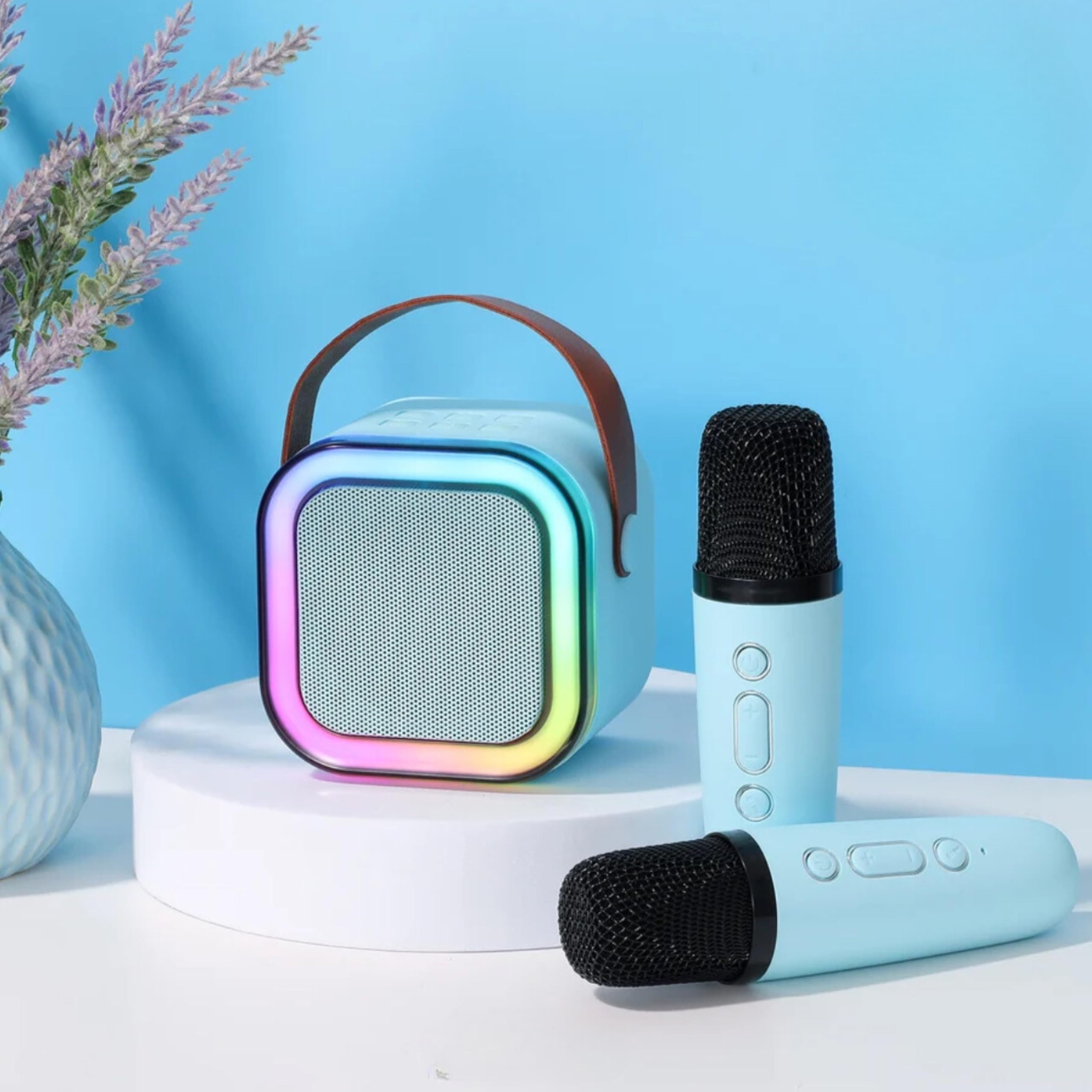 Mini Karaoke Machine with Two Microphones (Blue)