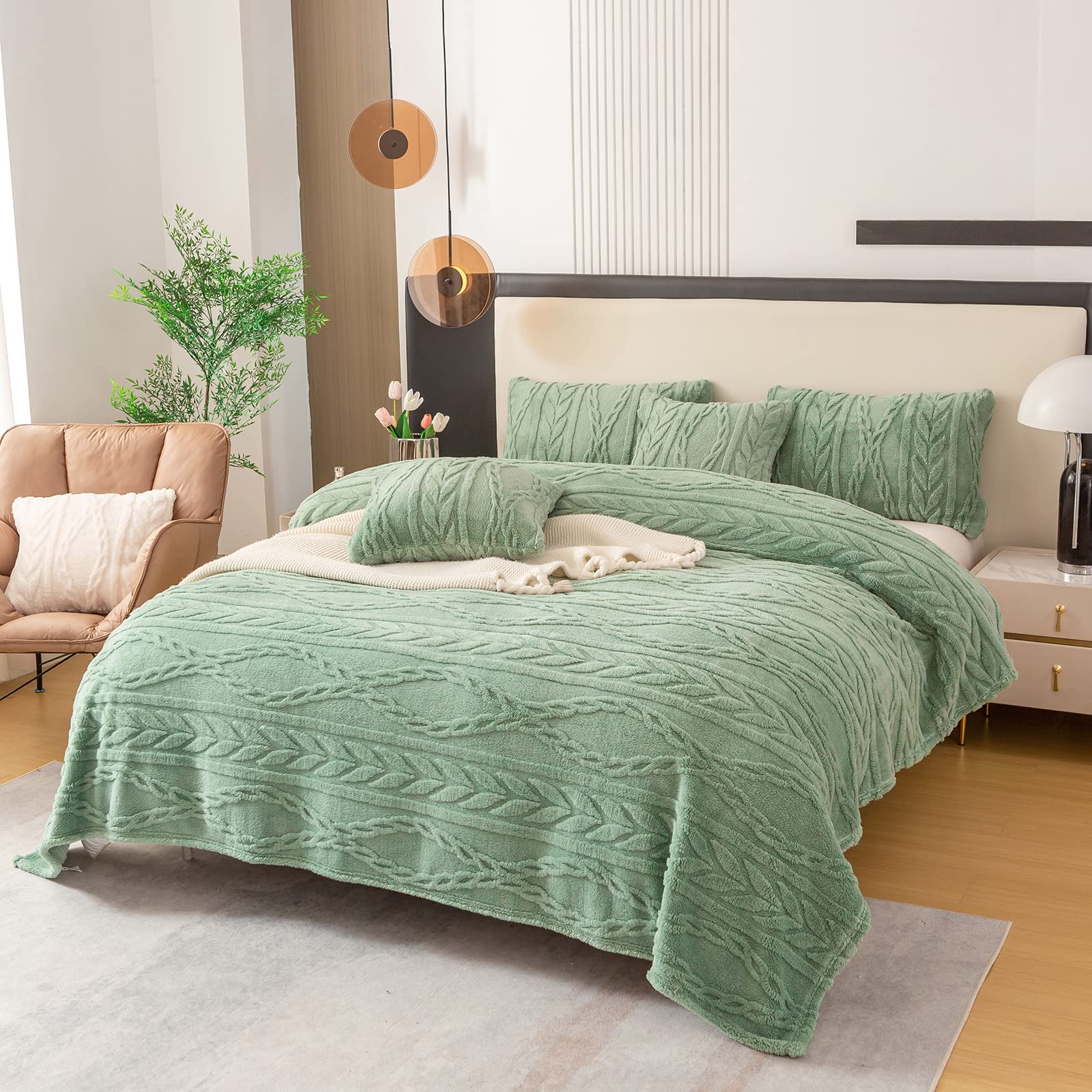 Couverture sherpa YUSOKI lit XL : plaid canapé 3D ultra doux et chaud pour les soirées d'hiver