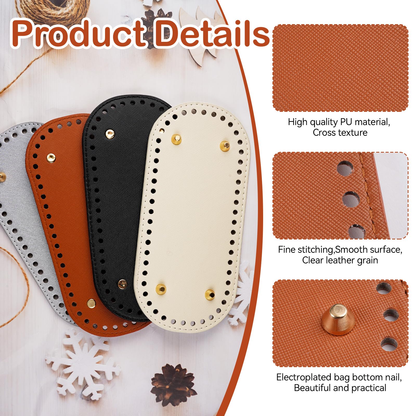 4 Piezas Crochet Bolsa Inferior, 22×10cm Base Para Bolsos Crochet de Cuero PU, Materiales Para Hacer Bolsos con Agujeros para Bolso Tejida a Mano DIY Bolsos de Hombro Artesanales Bolso Fabricación