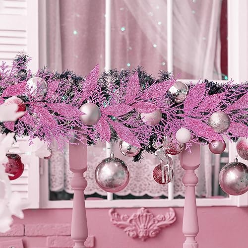 Miniatura 7 de Winlyn 30 piezas de hojas artificiales de Navidad en aerosol, púas de cedro, adornos dorados para árbol de Navidad, tallos florales para coronas de