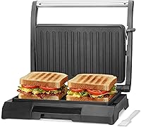 Vista 8 de Baker's Friend Mini Panini Press - Plancha eléctrica para panini, 2 rebanadas de parrilla prensa panini para hacer sándwiches, sandwichera eléctrica