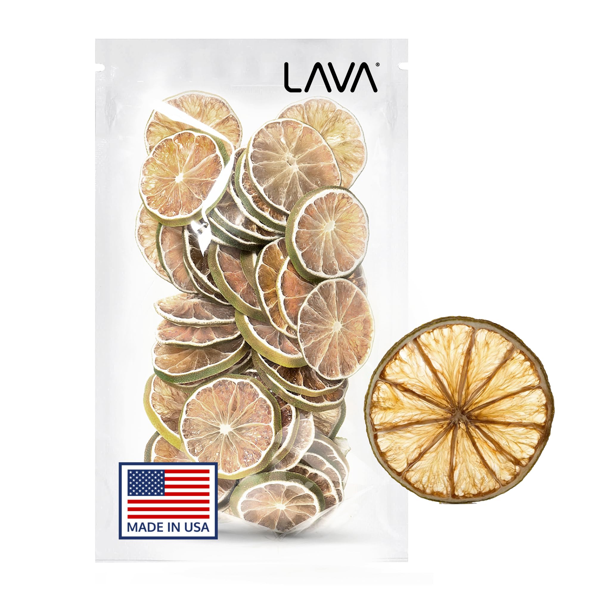 LAVA Premium Dried Lime Slices 3oz/85g, Made in the USA, 100% Natural Dehydrated Lime Wheels for Cocktail Garnishes, Drinks, Cake Decoration, and More