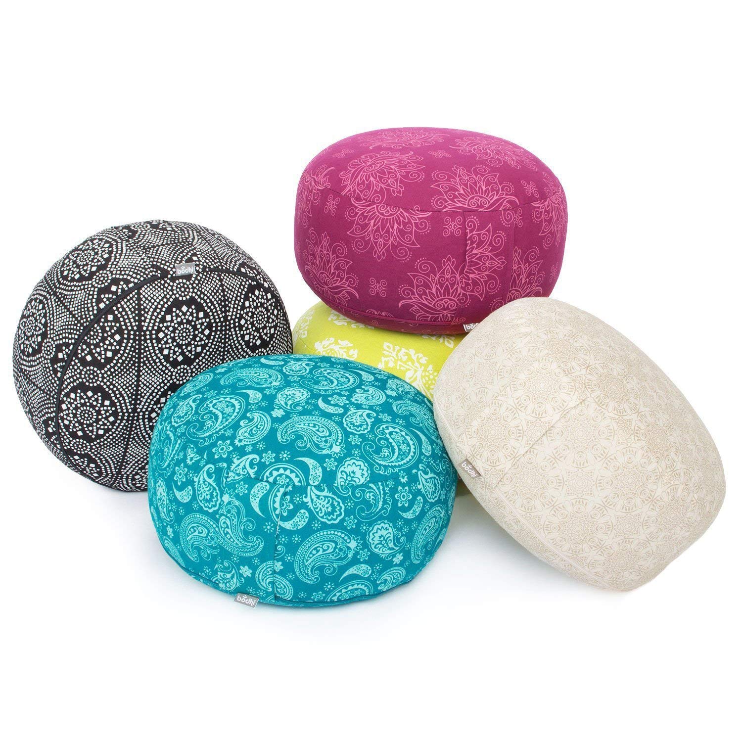 Bodhi Cojín de meditación Rondo Ø 33 cm | Maharaja Collection | Cojín de yoga con funda extraíble y lavable de algodón 100% | Cojín de suelo con relleno de ceiba | Mandala/azul oscuro