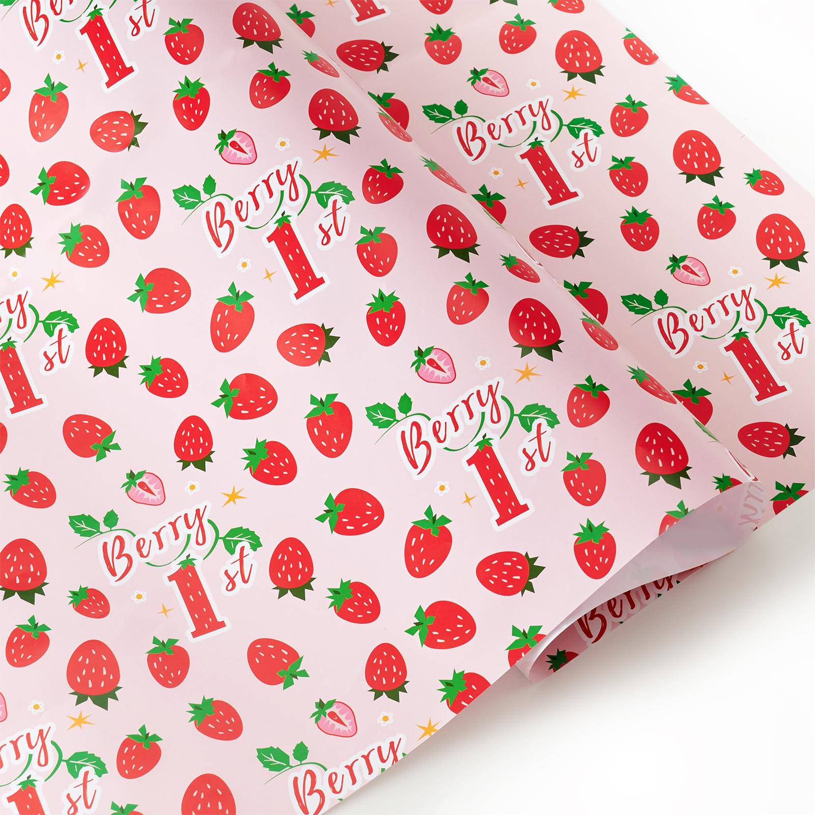 WERNNSAI Strawberry Wrapping Paper 1st Birthday Wrapping Paper for Girls — image 1