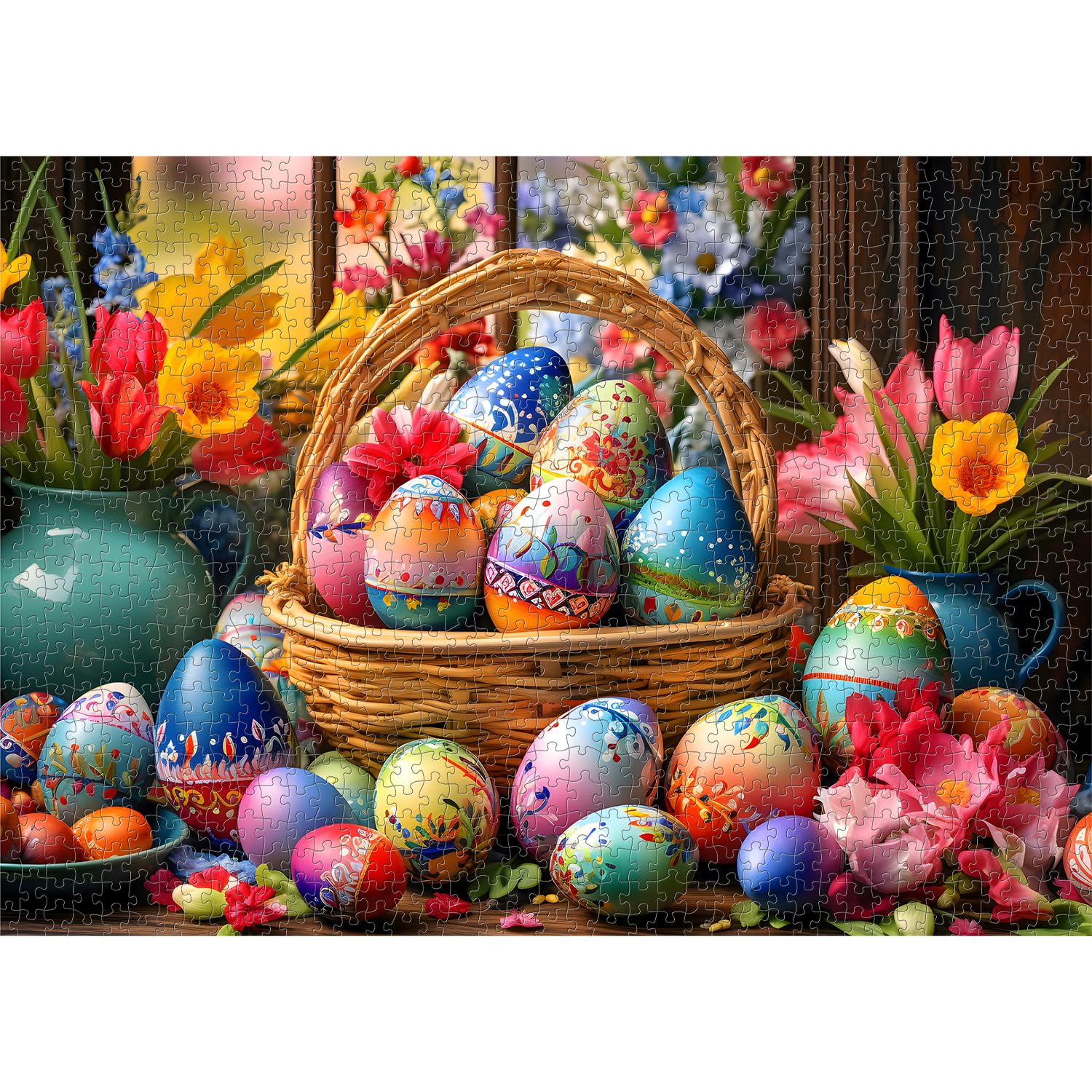 PICKFORU Easter Puzzles for Adults 1000 Pieces, Easter Eggs Flower Puzzles, Holiday Jigsaw Puzzles 1000 Pieces Floral as Easter Decor