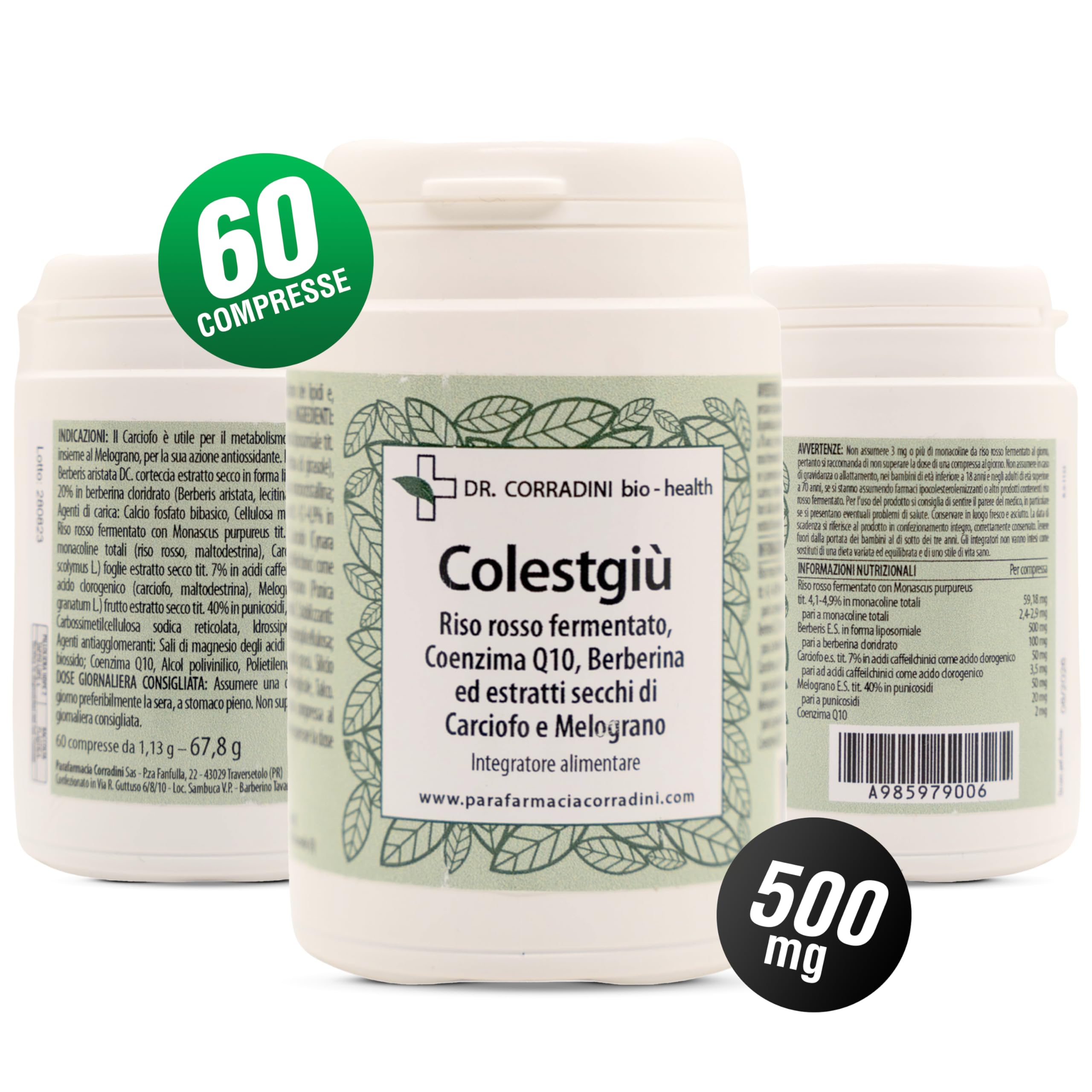 Dr. Corradini Berberina Liposomiale con Riso Rosso Fermentato Coezima Q10 Carciofo e Melograno - Berberina hcl 500 mg Complex Rapido Assorbimento