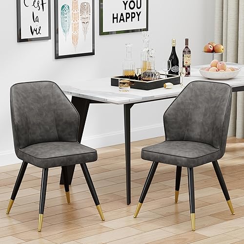 Miniatura 10 de Juego de 2 sillas de comedor, modernas sillas de comedor tapizadas sin brazos para cocina, comedor, escritorio, sillas laterales con patas de metal,