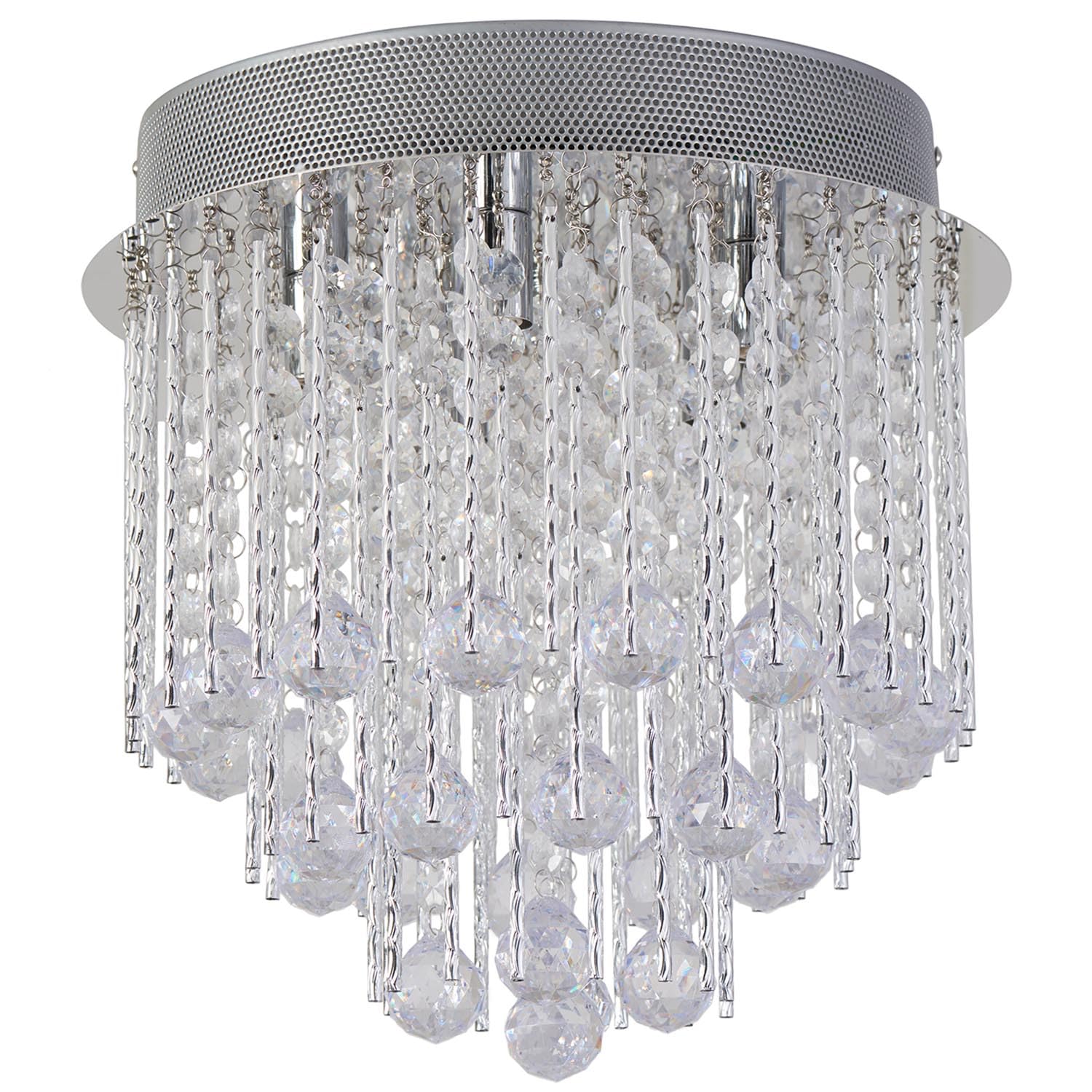 wilko Crystal Chandelier, 5-Light Spiral, 35cm, Modern Chrome, Silver, Metal and Crystal, Contemporary Style, Indoor Ceiling Light Fixture