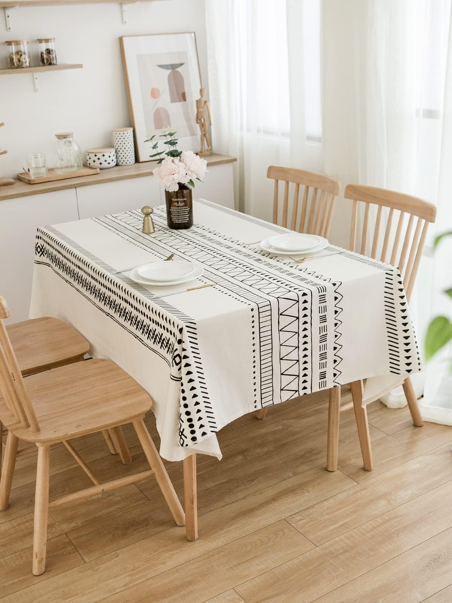 Amazon.com: BBSET Cotton Linen Boho Geometric Square Tablecloth with Tassel White and Black ...