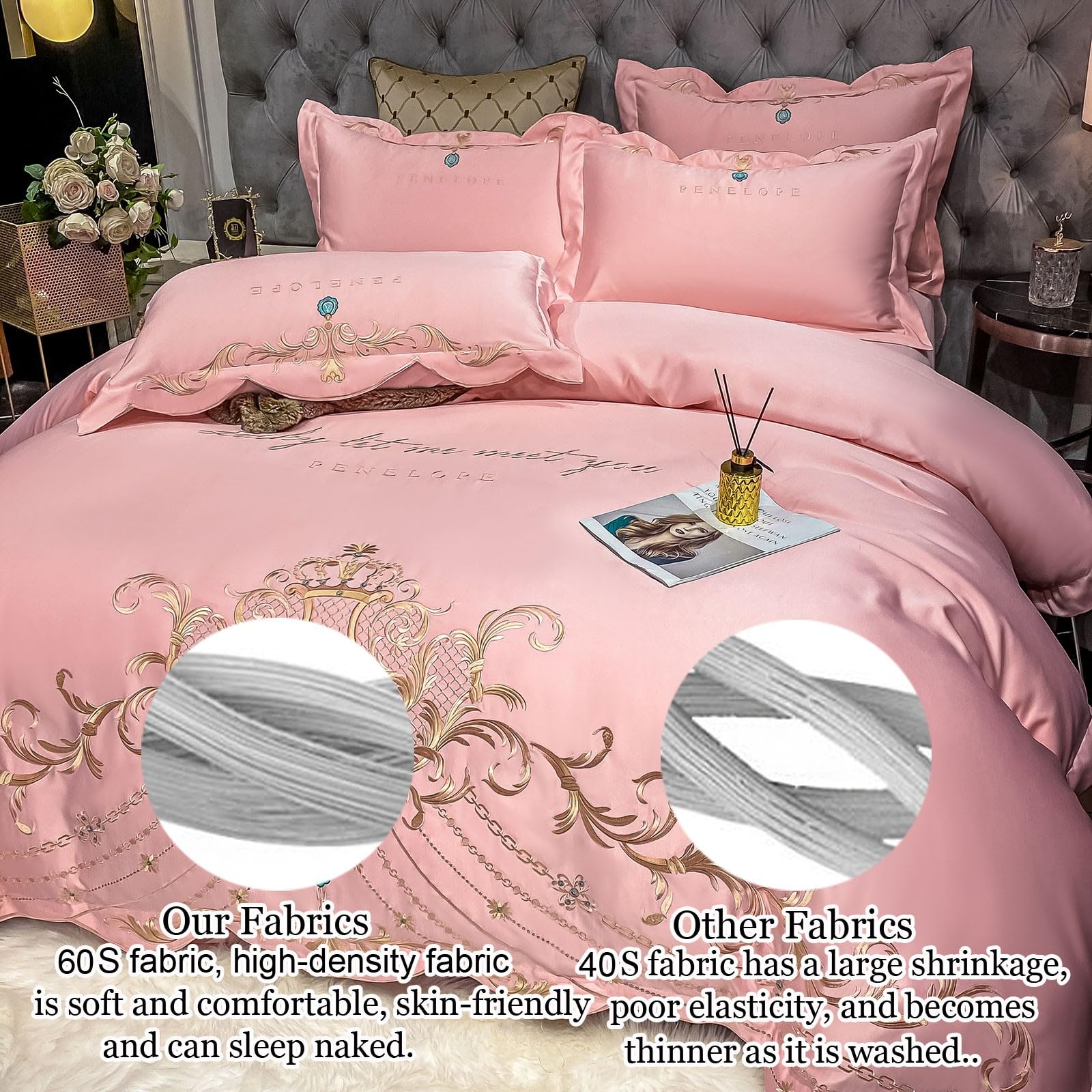 Amazon｜シルクコットン クイーンサイズ ベッドシーツセット、無地立体