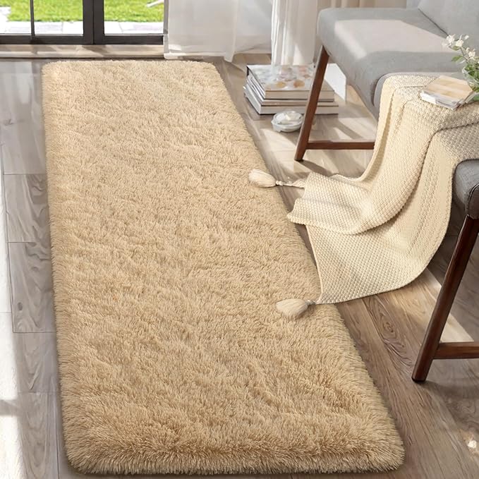 AROGAN Shag 2x6 Runner Rug for Bedroom, Washable Rugs