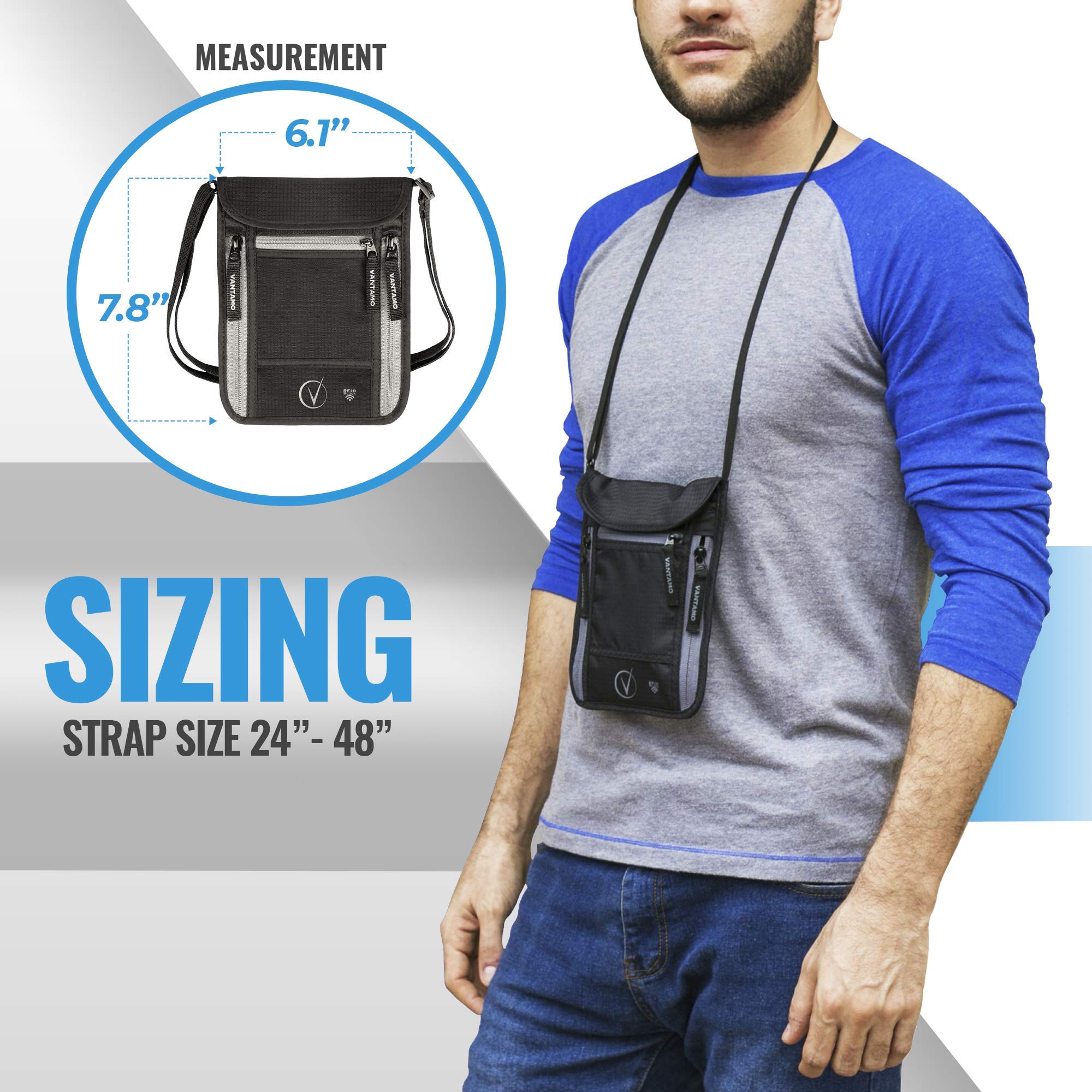 Portadocumentos Viaje De Cuello con Bloqueo RFID - Apta para Funda Pasaporte con Tapa - Tanto Cartera Hombre como Cartera Mujer