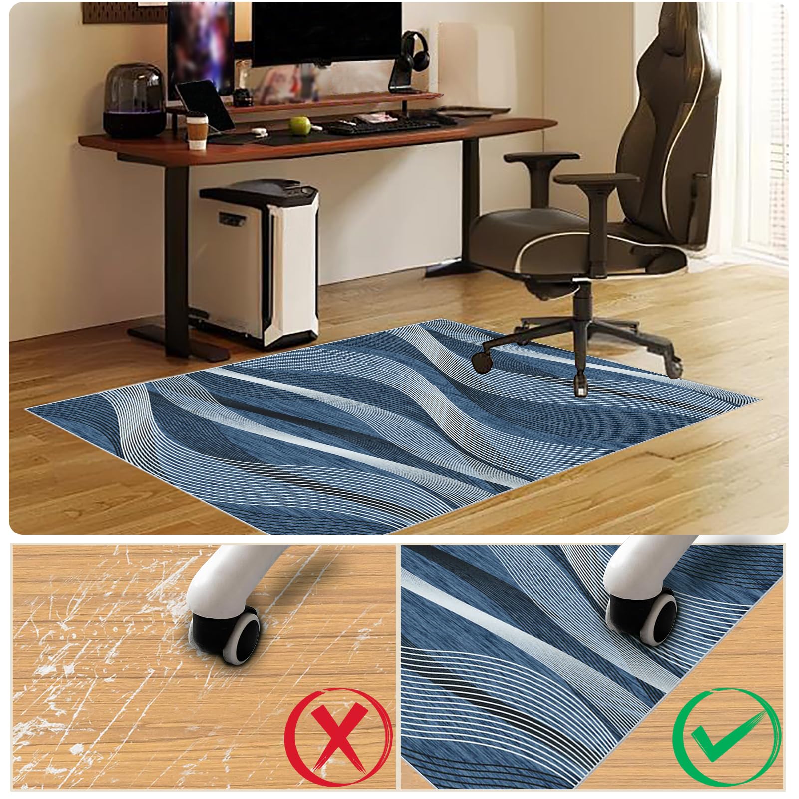 Bodenschutzmatte Gaming Stuhl Unterlage, bürostuhlmatte rutschfeste Bürostuhlunterlage, Bodenmatte Computerstuhl Teppiche Kratzfeste Stuhlunterlage, Schutzmatte Unterlage für Bürostühle 120 x 160 cm