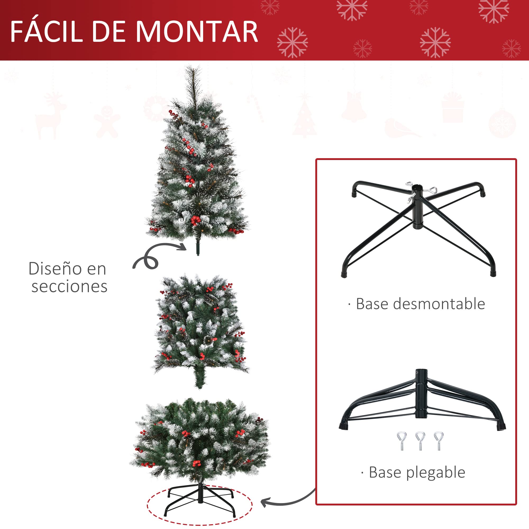 HOMCOM Árbol de Navidad 180 cm con Nieve 539 Ramas Base Plegable Verde