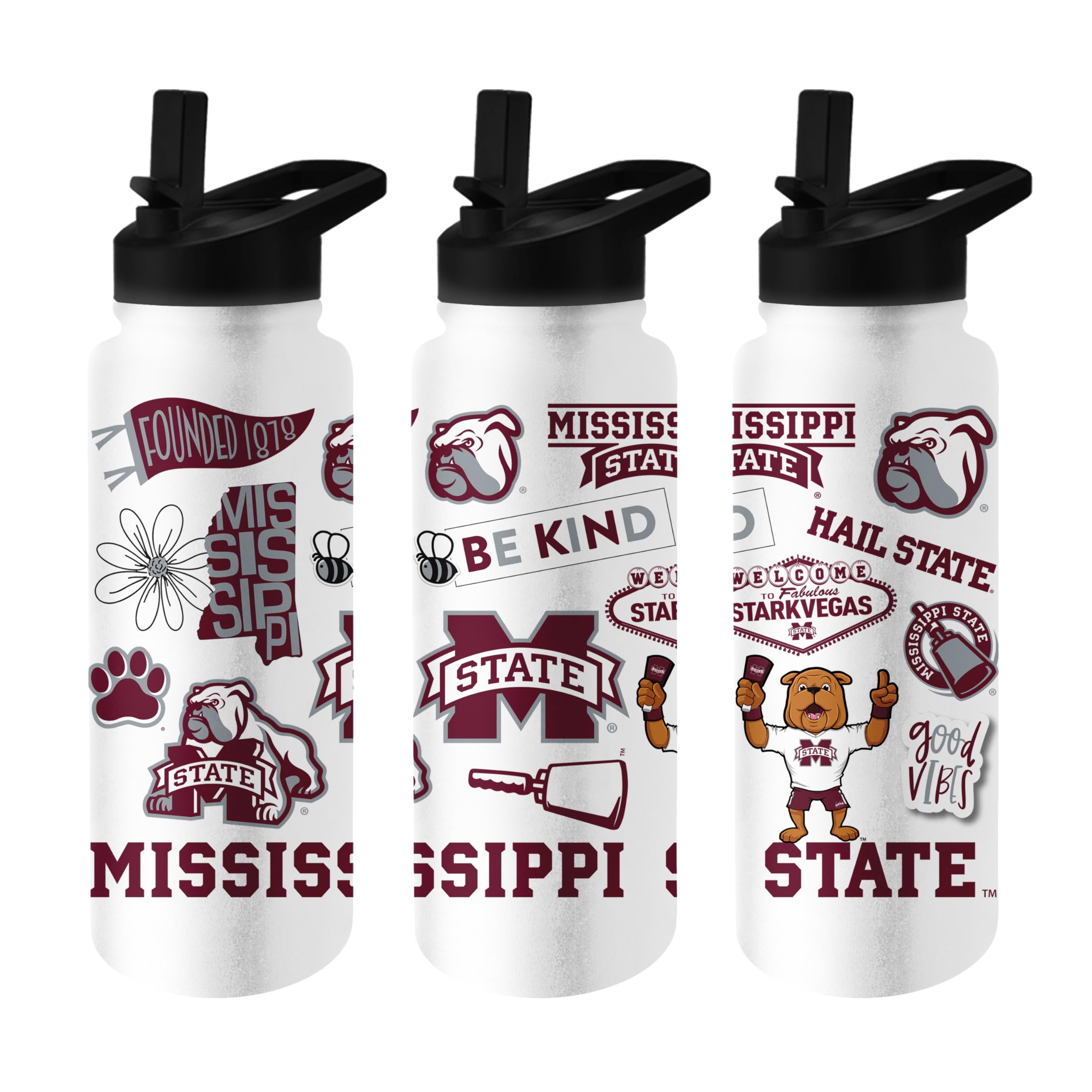 Logo Brands NCAA Native 34 oz Quencher Water Bottle - | Local Icons Design | Double-Wall Insulated| Leak-Proof Lid &amp; Built-In Straw