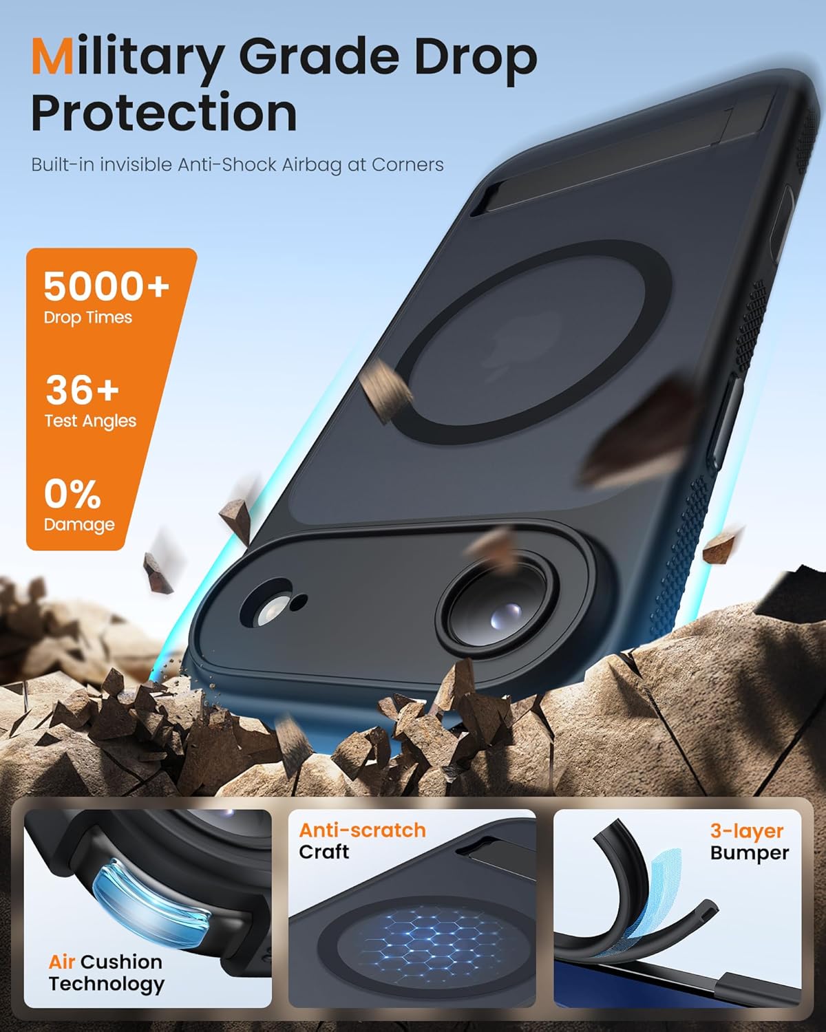 for iPhone Air Magnetic Case with Stand, Camera Control Button, Compatible with MagSafe, Full Lens Protection, Rugged Military Grade Drop, Hard Translucent Matte Slim Case for iPhone Air, Black - Image 7