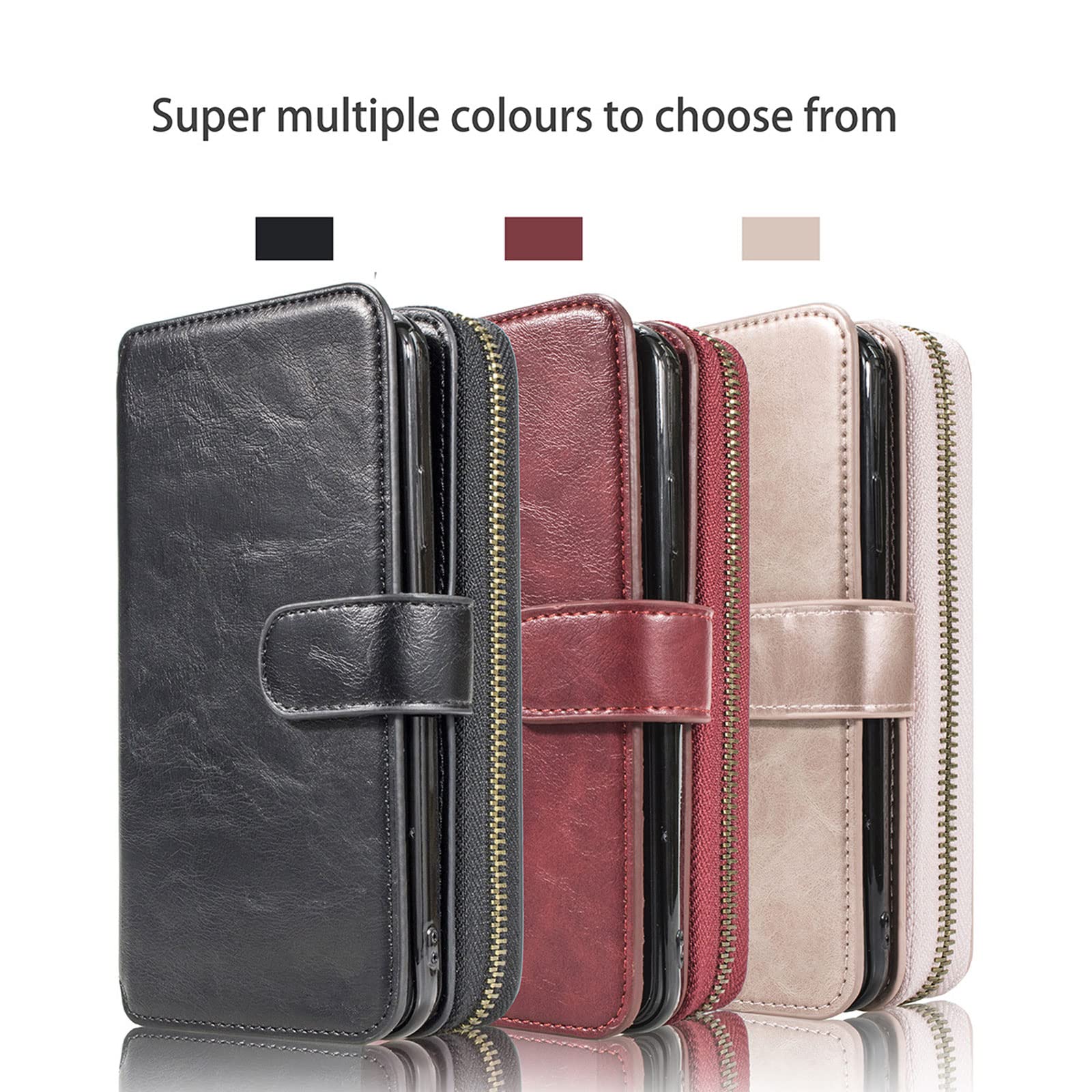 Etui do iPhone 14 / 14 Pro / 14 Plus / 14 Pro Max, skórzane etui portfelowe w stylu retro, zamek błyskawiczny, etui na telefon komórkowy, skóra PU, z klapką, bumper, z 8 przegródkami na karty, funkcja stojaka, czerwone, 14 Pro Max 6,7"