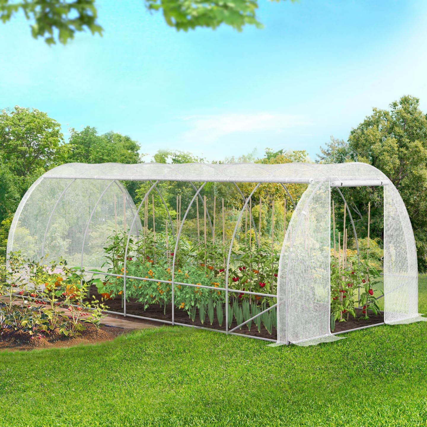 IDMarket Túnel de jardín, 4 estaciones, 18 m², blanco, 6 x 3 m