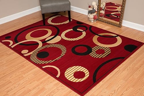 Miniatura 9 de United Weavers Dallas Hip Hop Runner - Alfombra roja de 2 x 8 pies, alfombra moderna para interiores con respaldo de yute, diseño geométrico circular