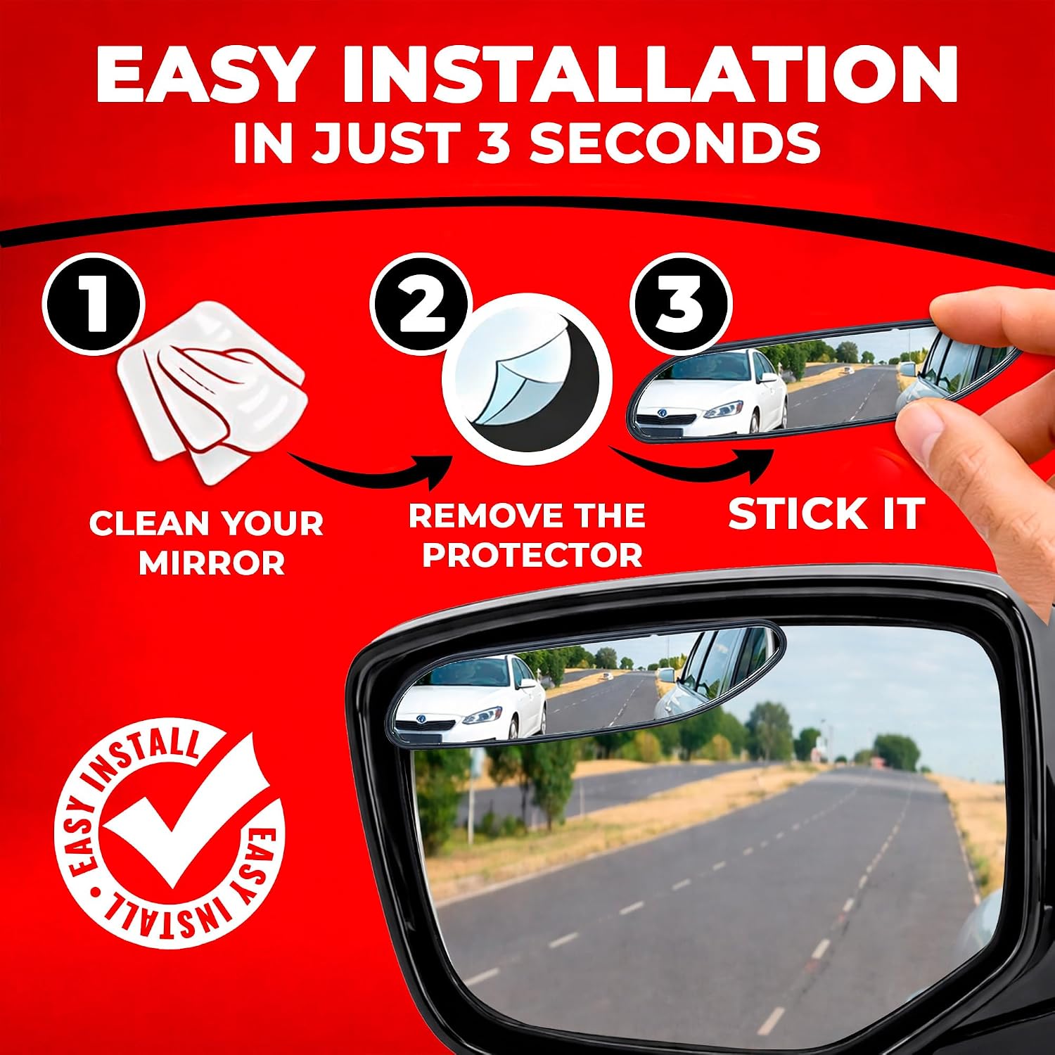 Utopicar Long Blind Spot Car Mirror Aesthetic Convex Mirrors 5.3” x 1.3” - Side Mirror Engineered Design - Up & Down Adjustable - Blind Spot Rear View Mirrors for Car (2-Pack)