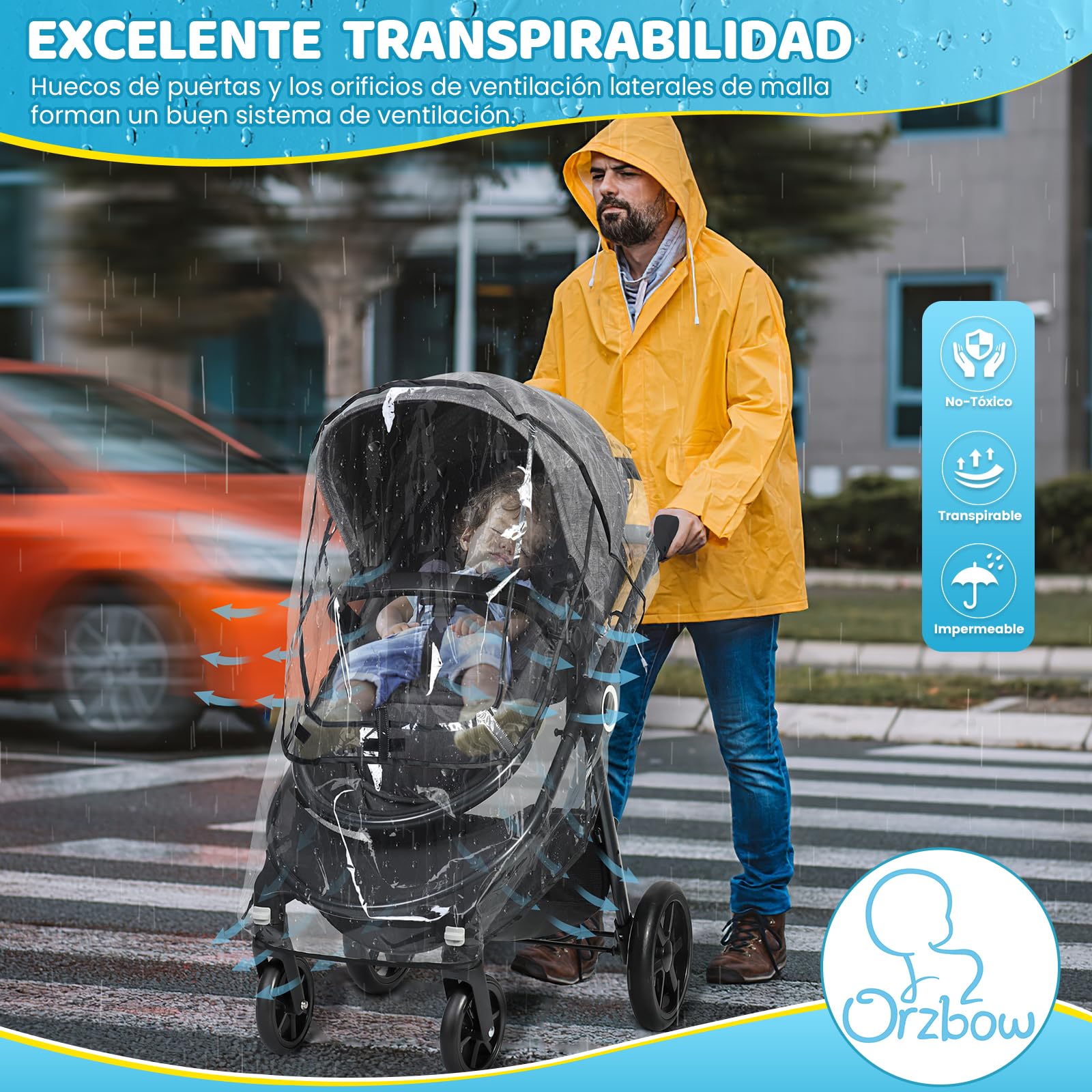 Orzbow Plastico Lluvia Silla Paseo Universal, Transpirable Protector Lluvia Carro Bebe Universal con Ventana, Burbuja Lluvia Universal Silla Paseo Plegable, Ultra Impermeable, Inodora y Duradera