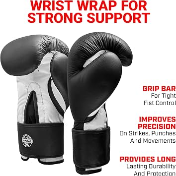 Revgear Pro Leather Boxing Gloves - Striking Boxing Training Gloves, Heavy Bag Gloves, Hook and Loop Wrist Support, Attached Thumb, Grip Bar -10500