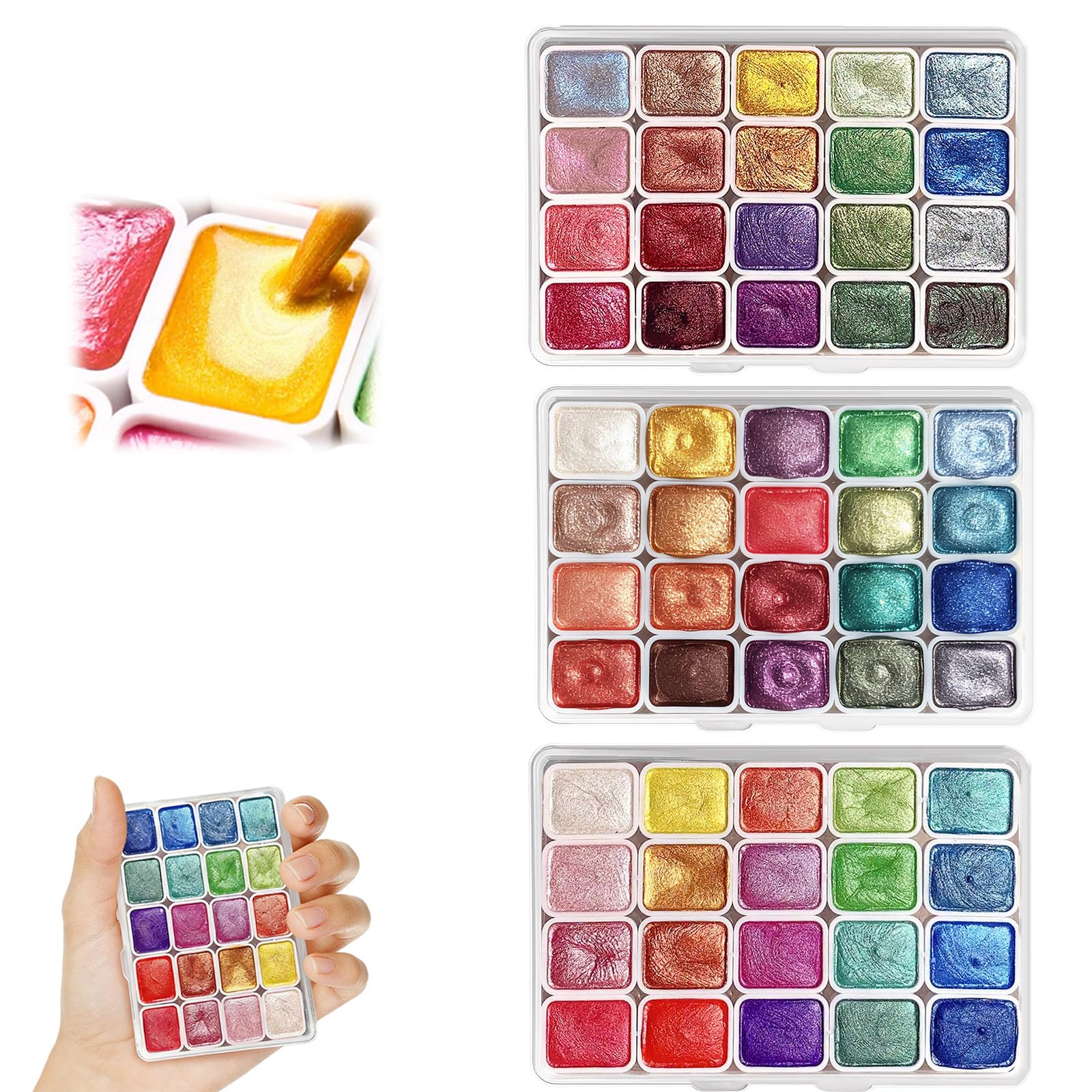 Bettinay 60Colour Watercolor Paint Set, Metallic Glitter Pearlescent Water Colours Solid Paints Box for Artists Painting Lovers