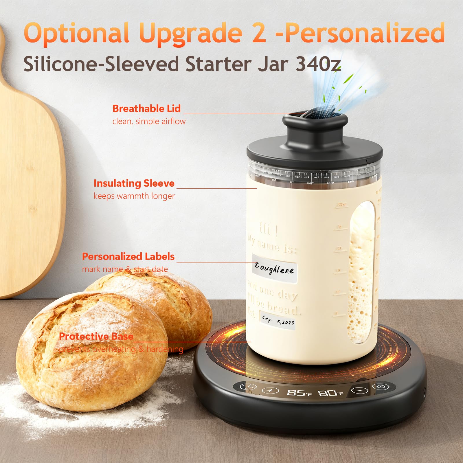 SourKeeper Plus grand chauffe-levain Pro – Plaque chauffante plus grande mise à niveau 2026, sonde de température de la pâte, contrôle de -17,2 °C (21,1 à 43,3 °C), minuterie 24 heures, surveillance